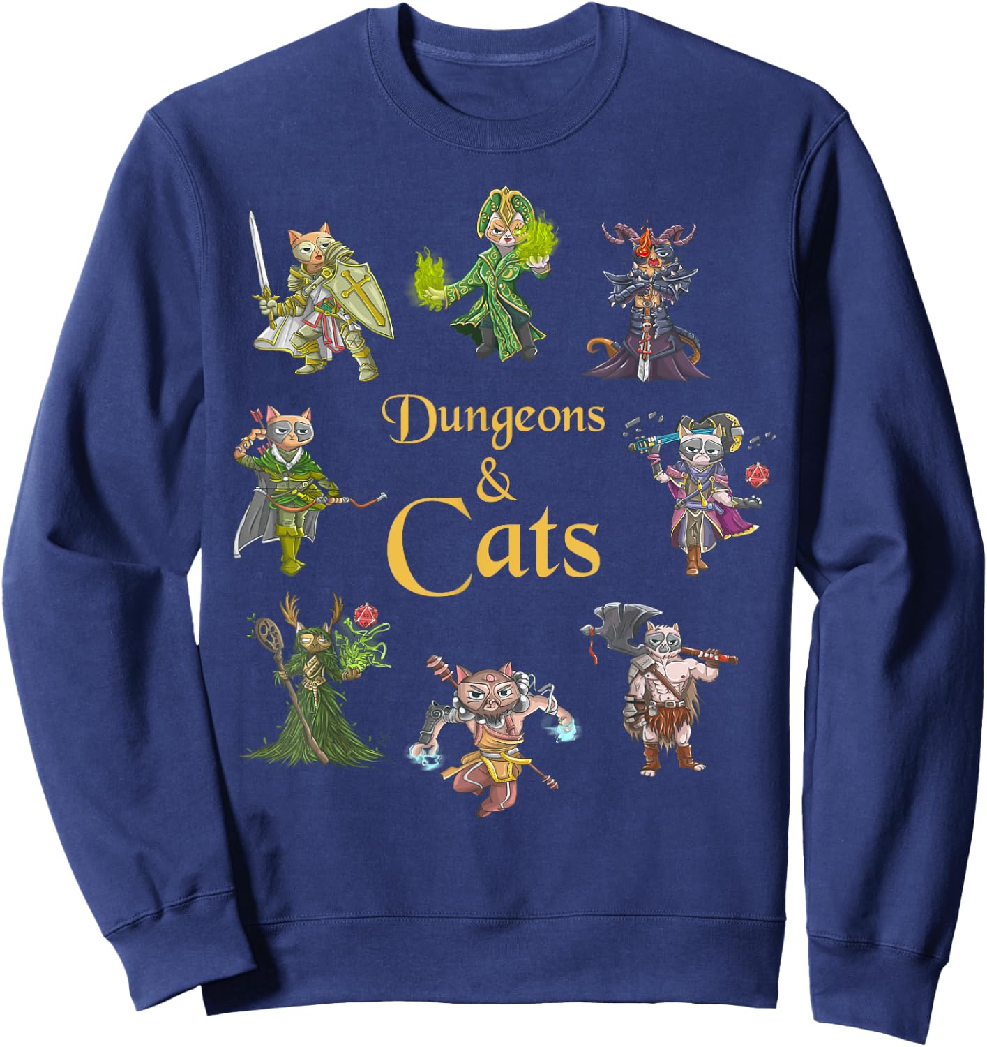 Dungeons And Cats Funny Cute Tabletop Gaming Geek Roleplay Sweatshirt - Sweatshirt | Navy