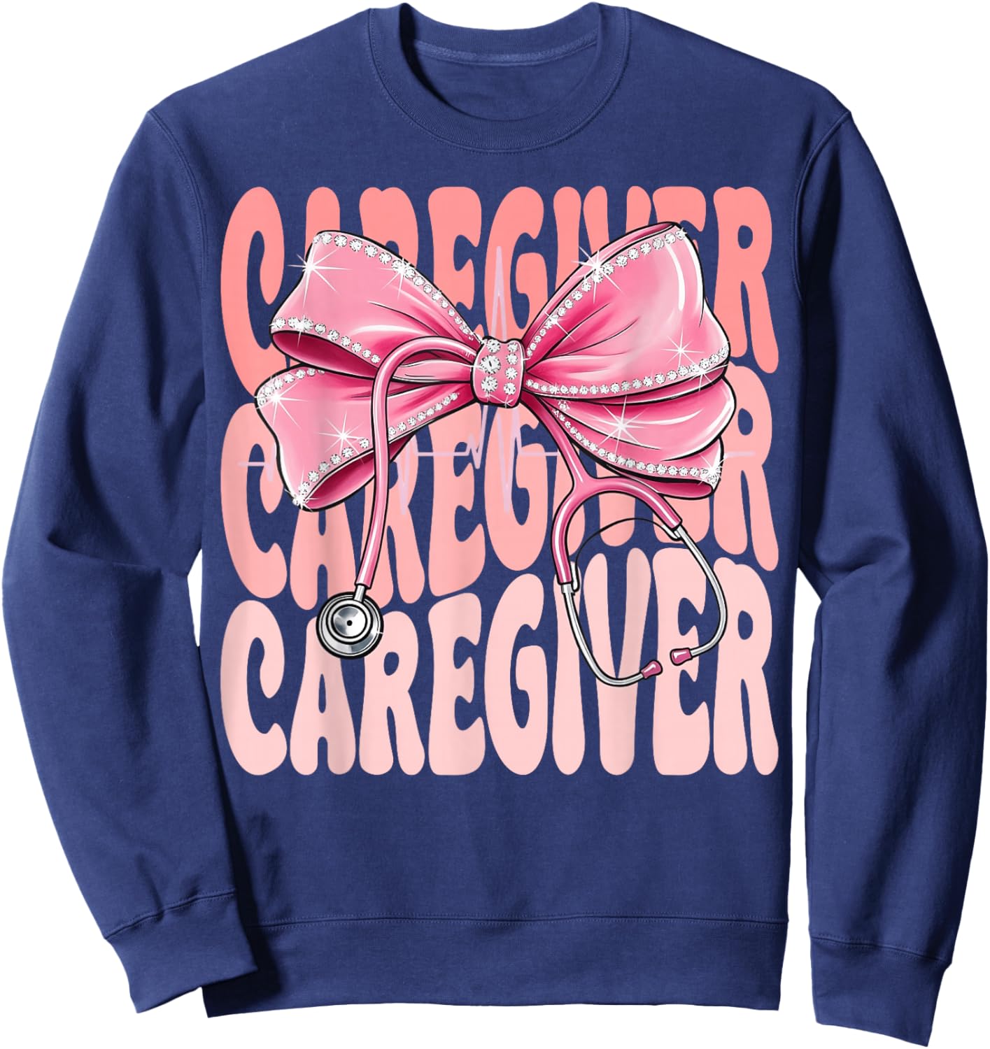 Caregiver Week Day Pink Coquette Bow Stethoscope Sweatshirt - Sweatshirt | Navy