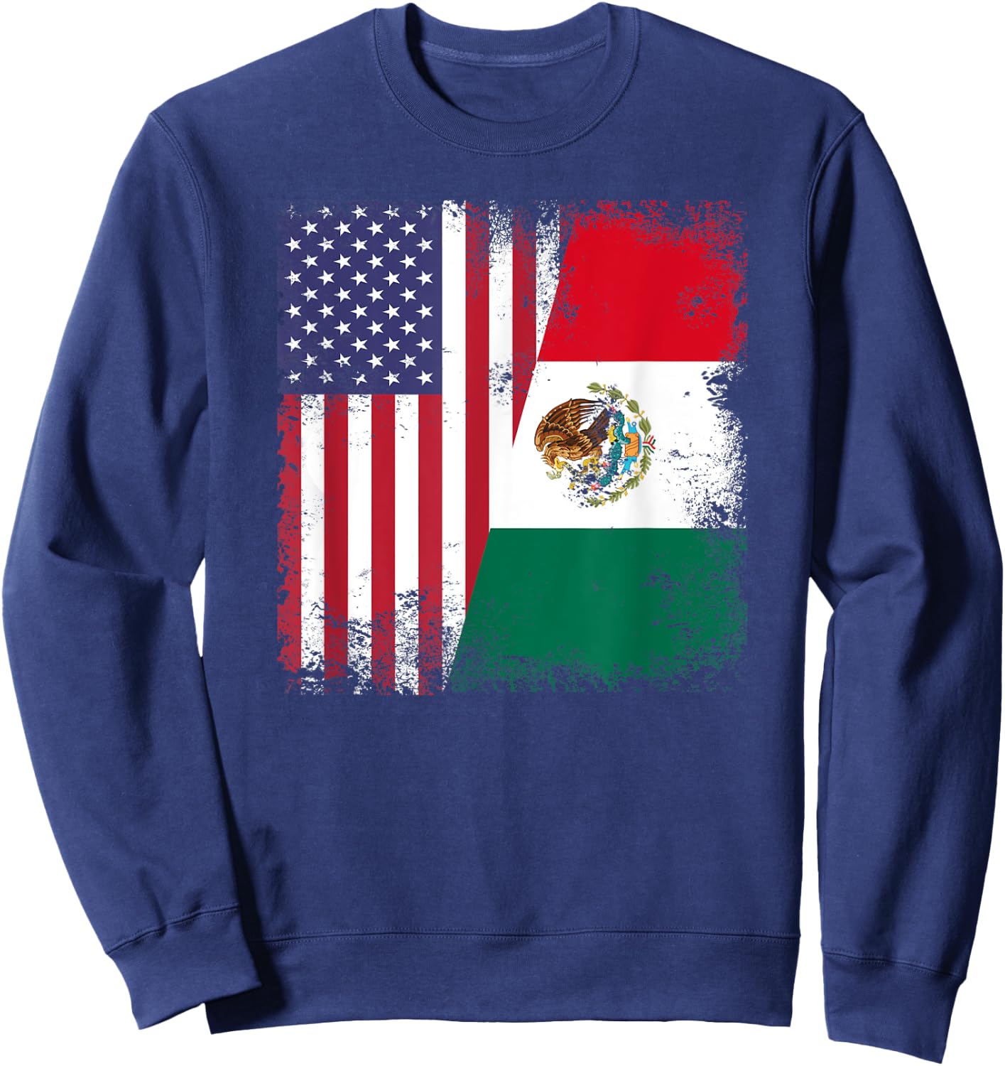 Half Mexican Flag | Vintage Mexico USA Gift Sweatshirt - Sweatshirt | Navy