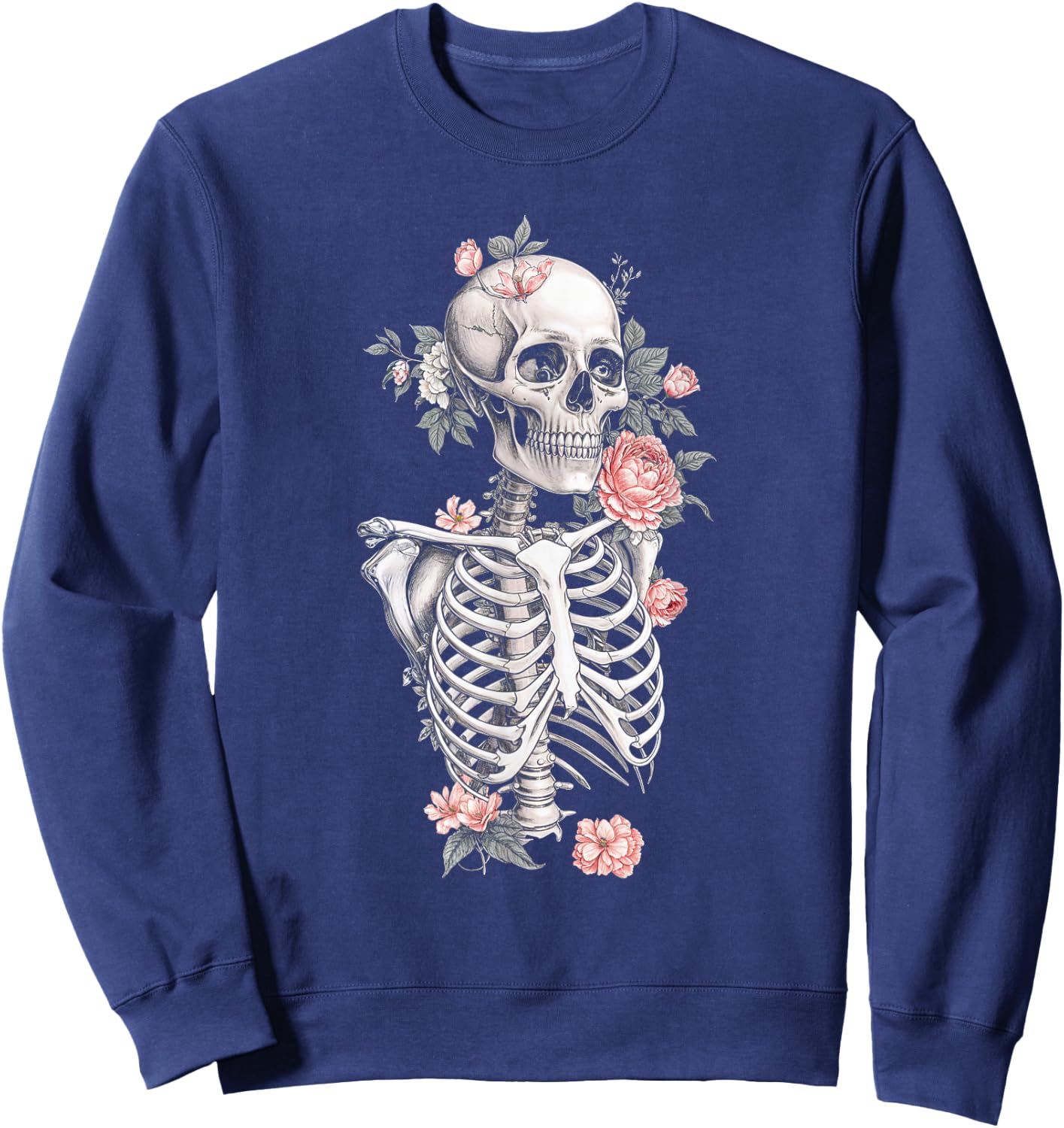 Floral Skeleton Flowers Goth Aesthetic Sweatshirt - Sweatshirt | Navy