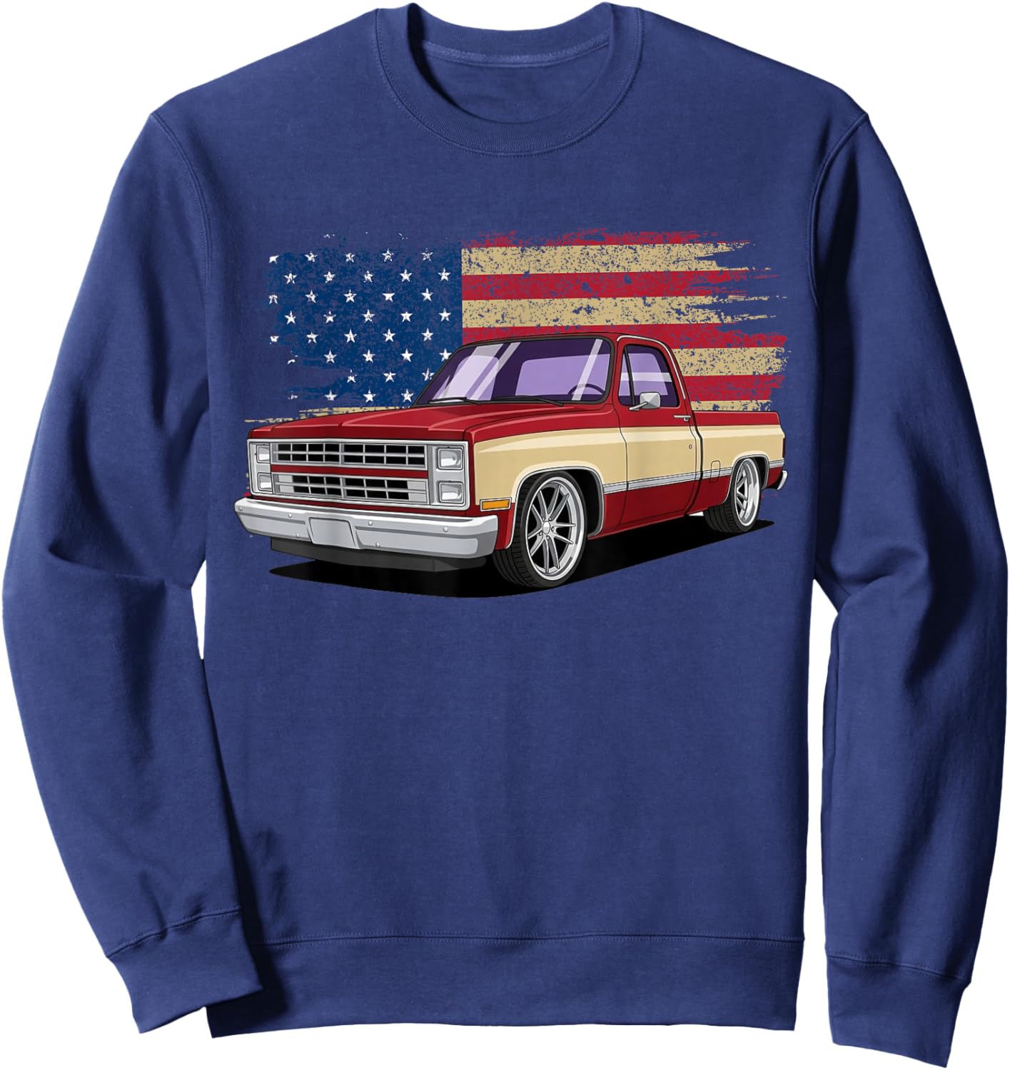 1987 Squarebody C10 Truck 73-87 Classic Square Body USA Flag Sweatshirt - Sweatshirt | Navy