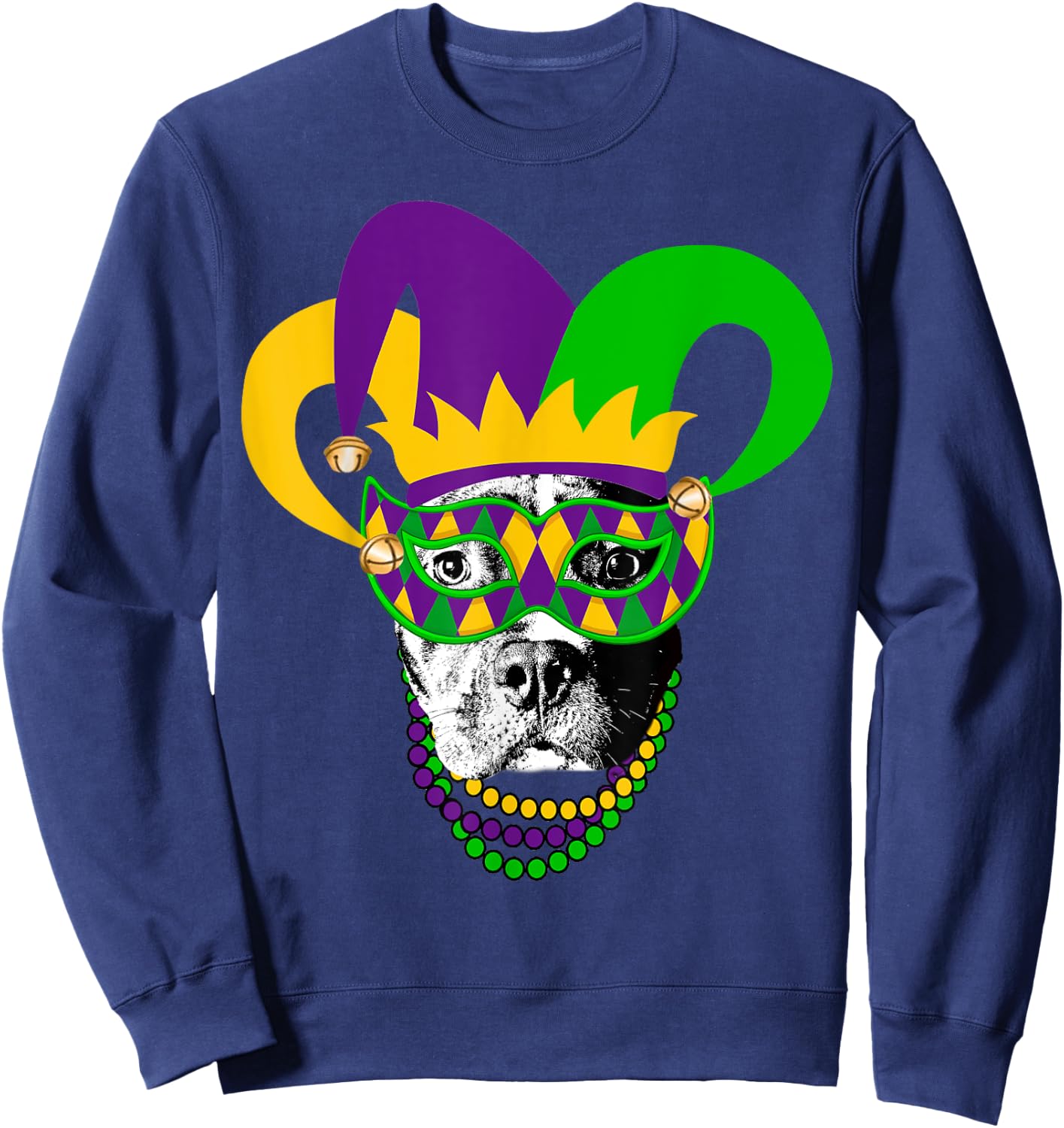 Mardi Gras Pitbull Dog Cute Mardi Gras Shirt Sweatshirt - Sweatshirt | Navy