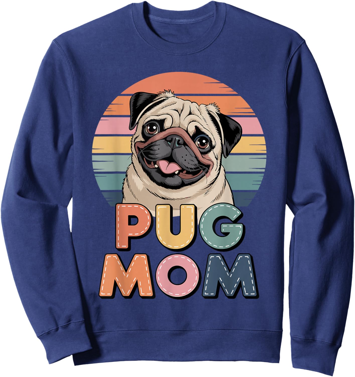 Retro Pug Mom Chinese Pugs Sweatshirt - Sweatshirt | Navy