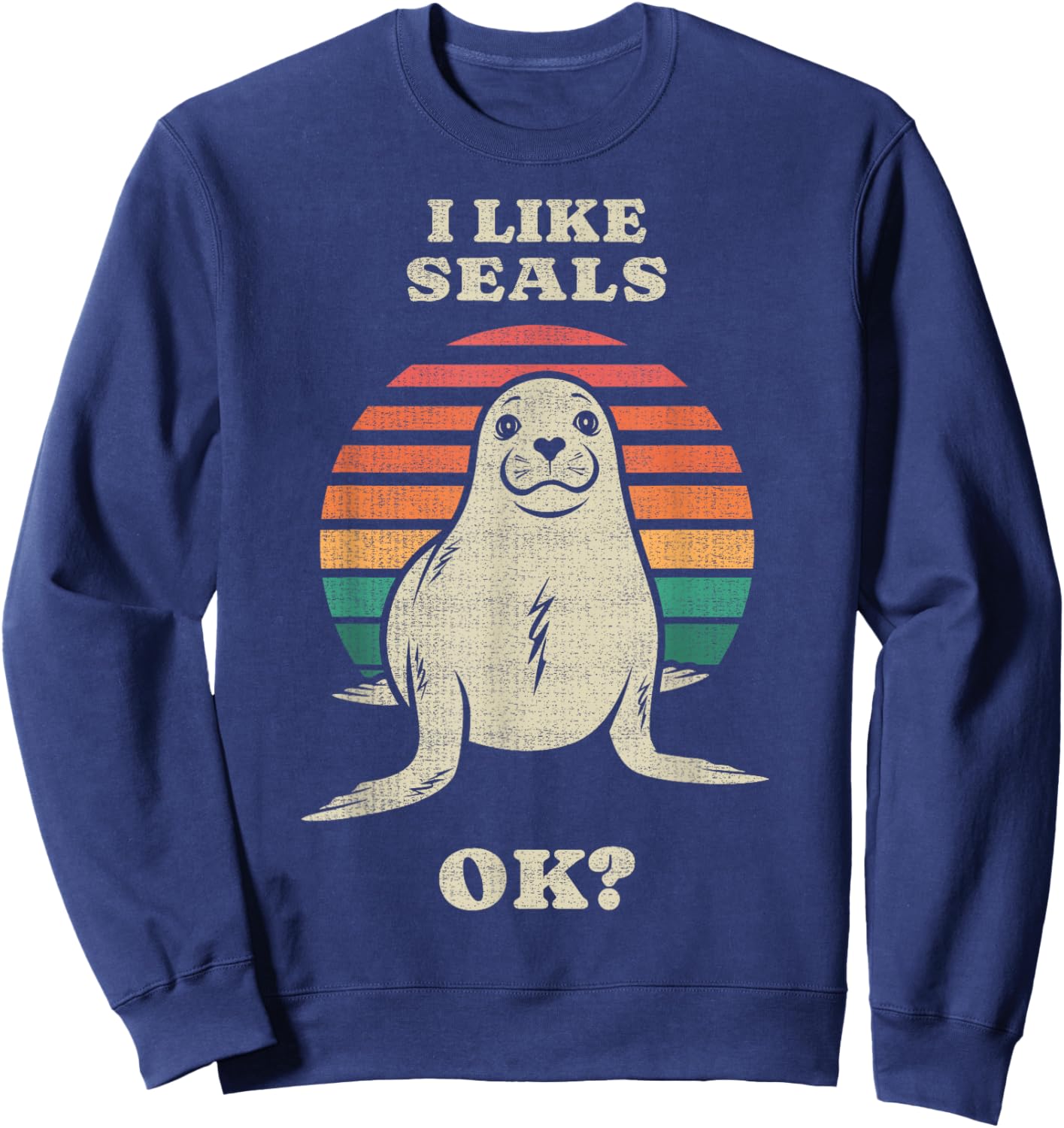 Funny Seal Lover Animal Retro 70s Sweatshirt - Sweatshirt | Navy