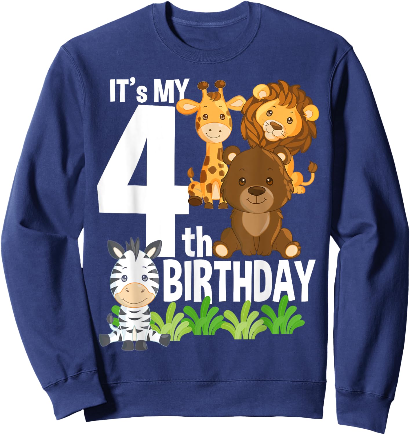 It's My 4th Birthday Zoo Theme Birthday Safari Jungle Animal Sweatshirt - Sweatshirt | Navy