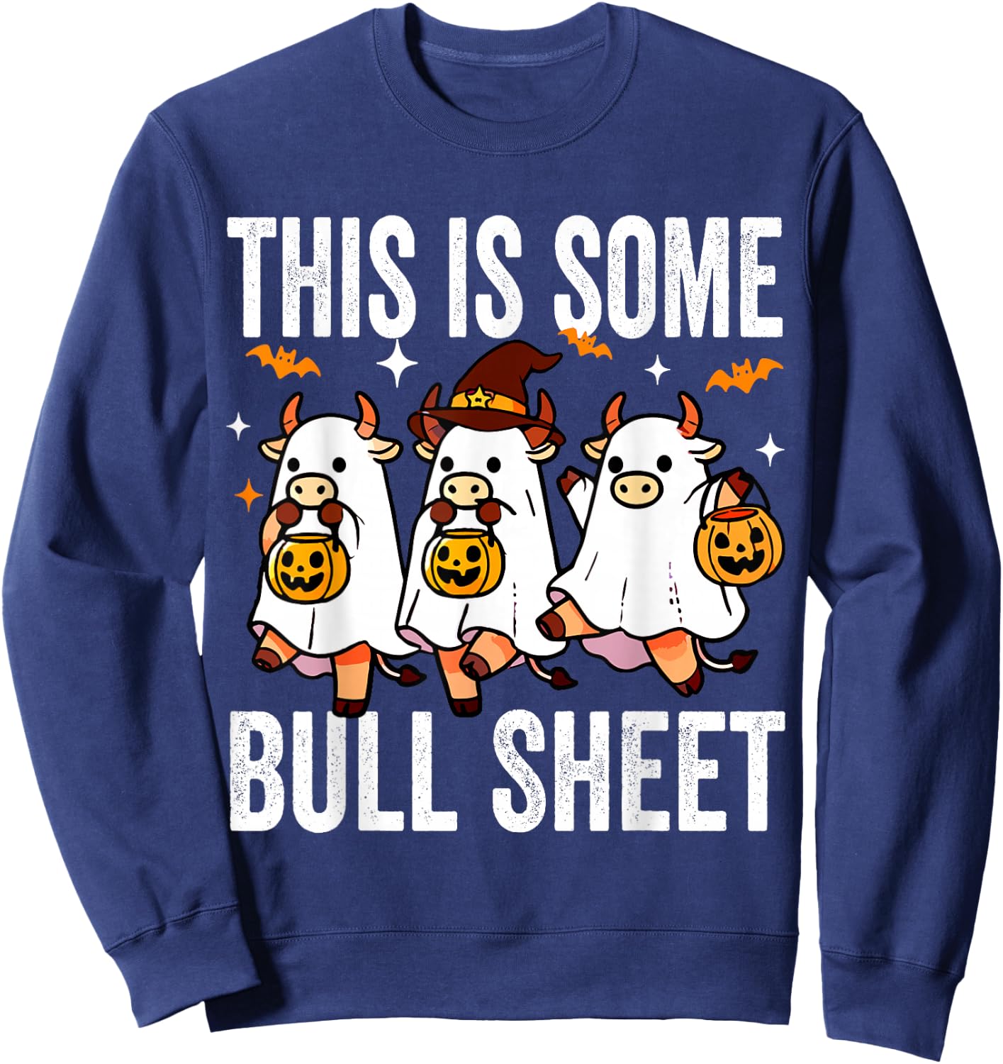This is Some Bull Sheet Funny Halloween Cow Ghost Kid Outfit Sweatshirt - Sweatshirt | Navy