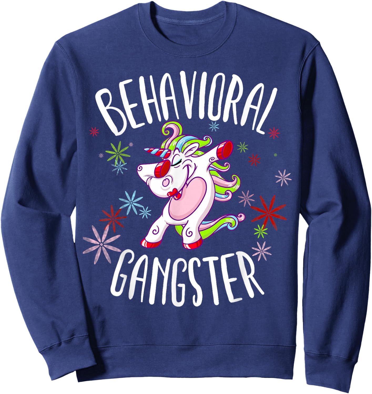 Behavioral Therapist Polka Dots Unicorn Gift ABA Therapy Sweatshirt - Sweatshirt | Navy