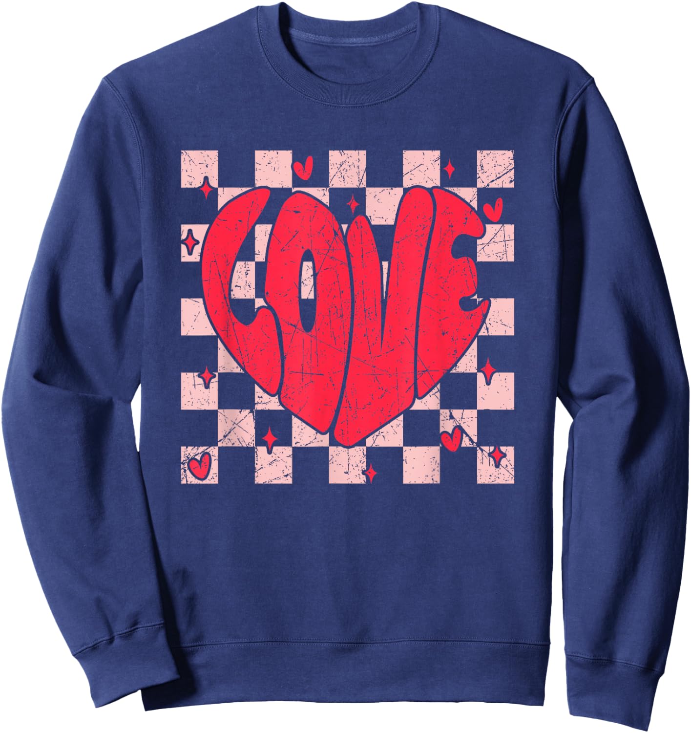 Xoxo Xo Xo Groovy LOVE Checkered Valentine Men Women Kids Sweatshirt - Sweatshirt | Navy