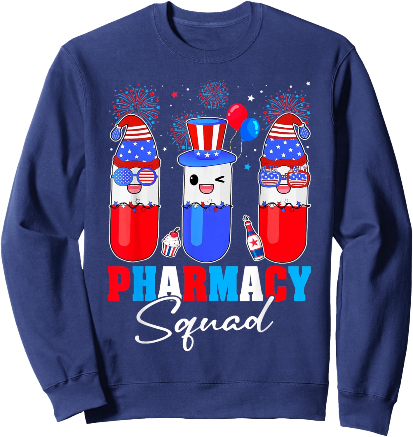 Pharmacy Squad 4th Of July Pharmacy Technician American Flag Sweatshirt - Sweatshirt | Navy