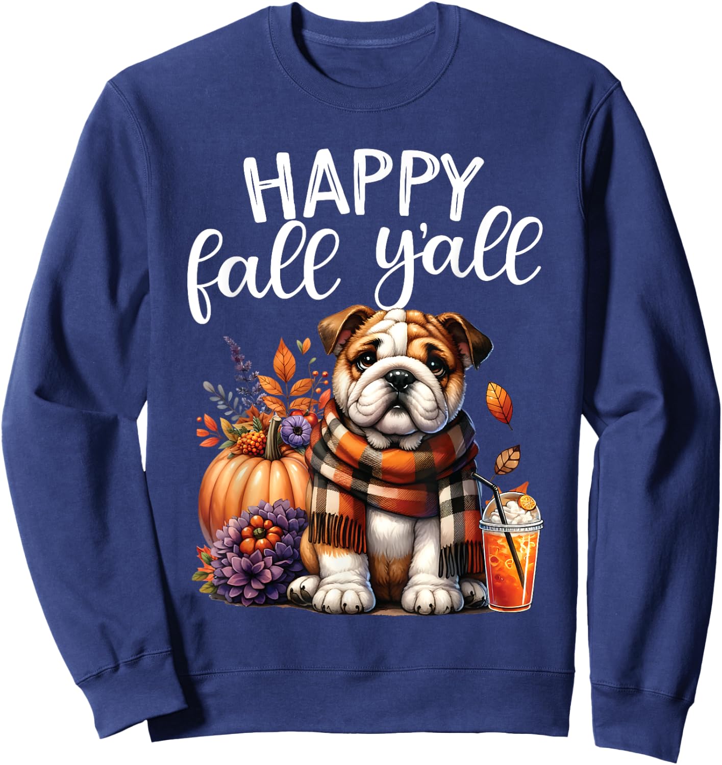 Thankful Grateful Blessed English Bulldog Fall Y'all Autumn Sweatshirt - Sweatshirt | Navy