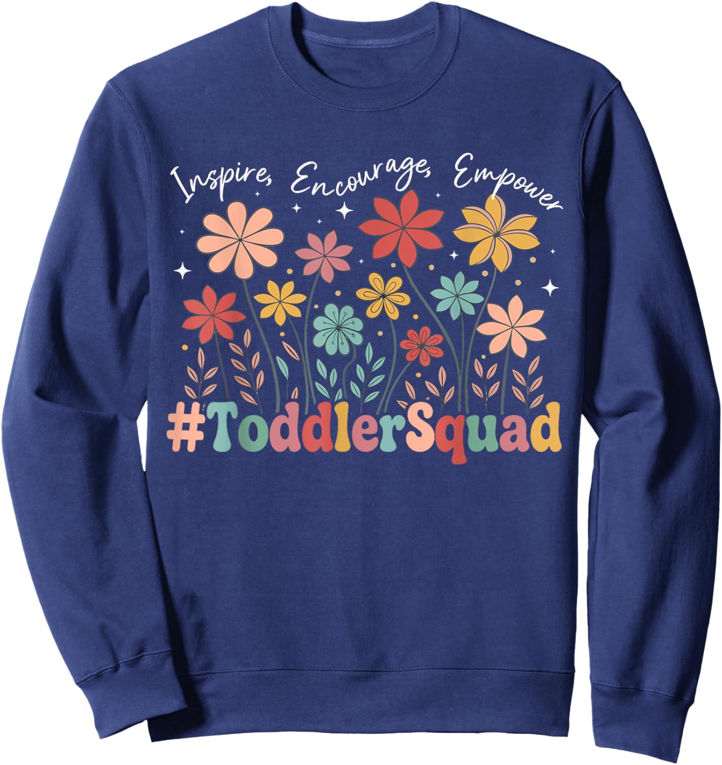 Toddler Squad Groovy Toddler Teacher Toddler Room Teacher Sweatshirt - Sweatshirt | Navy