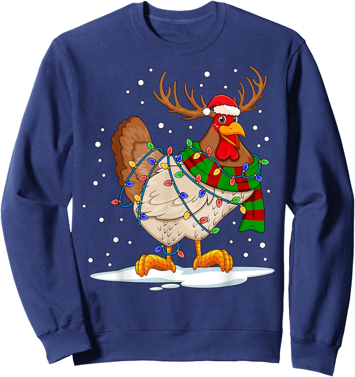 Funny Chicken Christmas Reindeer Christmas Lights Pajama Sweatshirt - Sweatshirt | Navy