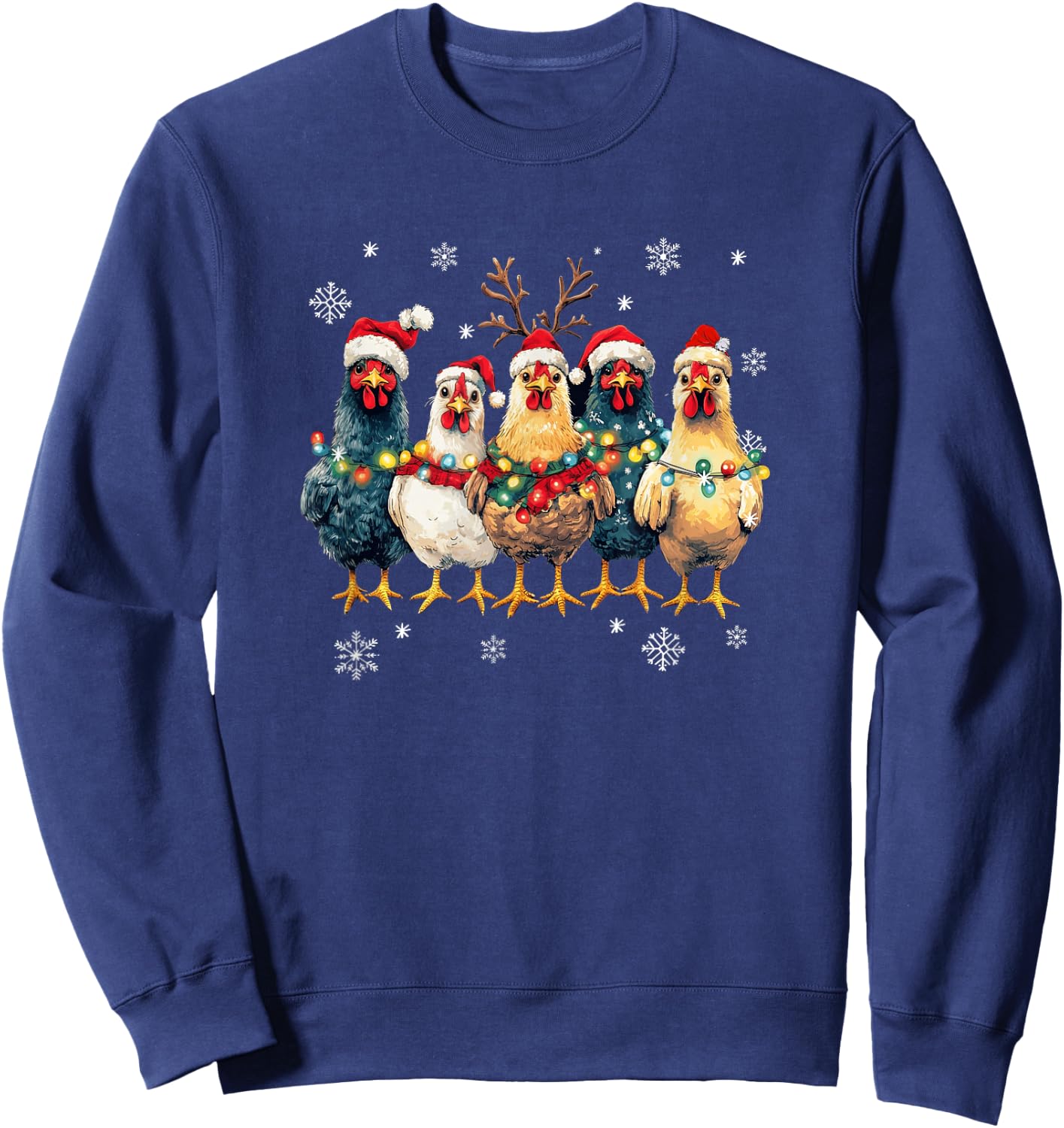 Funny Chicken Christmas Lights Farm Animal Cute Xmas Holiday Sweatshirt - Sweatshirt | Navy
