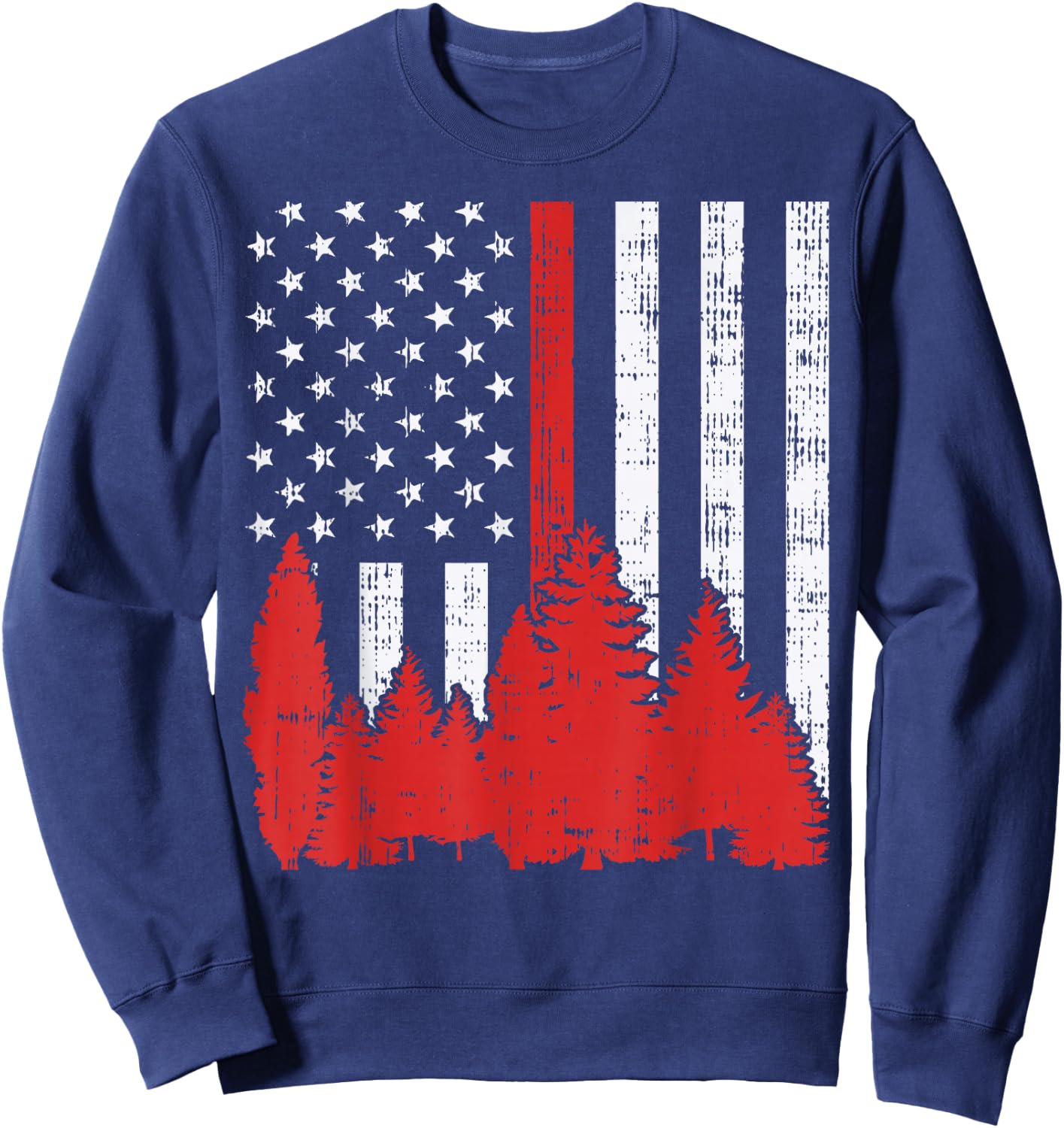 USA Flag Thin Red Line Forest Fire Wildland Firefighter Gift Sweatshirt - Sweatshirt | Navy