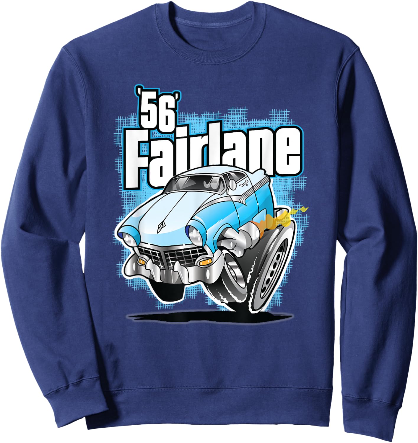 Vintage Hot Rod Cars And Truck Vintage 1956 Fairlane Cartoon Hot Rod Sweatshirt - Sweatshirt | Navy