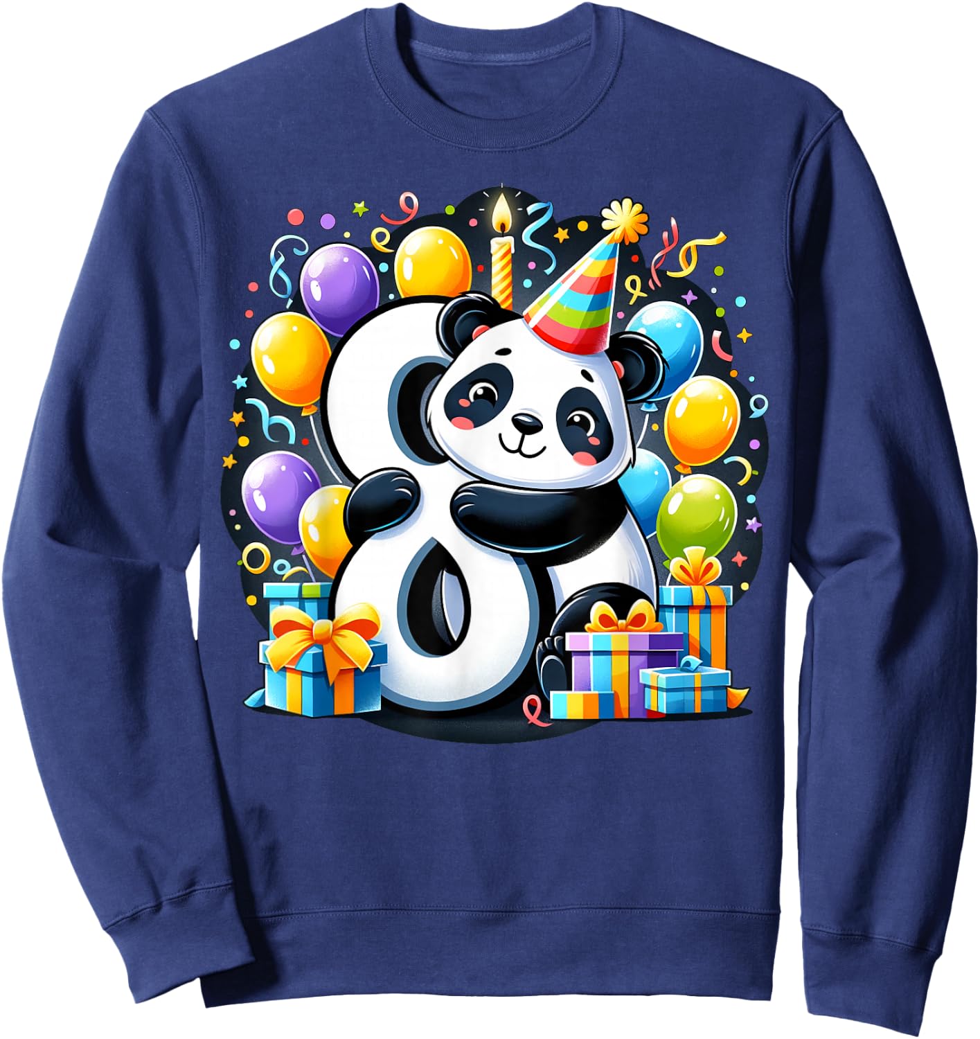 Panda 8th birthday boy girl 8 years old eighth eight Panda Sweatshirt - Sweatshirt | Navy