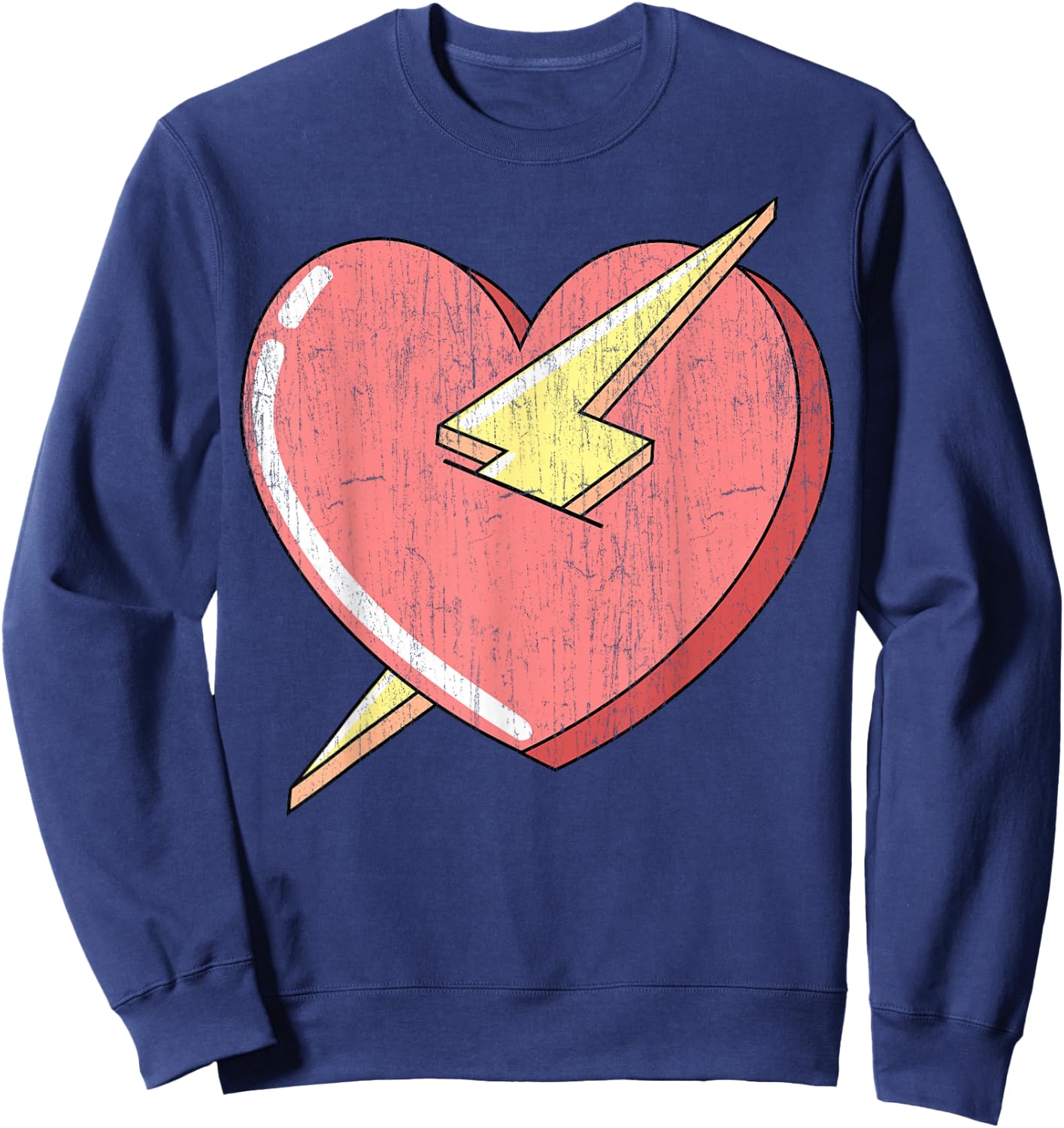 Trendy Apparel Kids Adults Classic Fit Retro Cartoon Heart With Lightning Bolt - Small - Black Sweatshirt - Sweatshirt | Navy