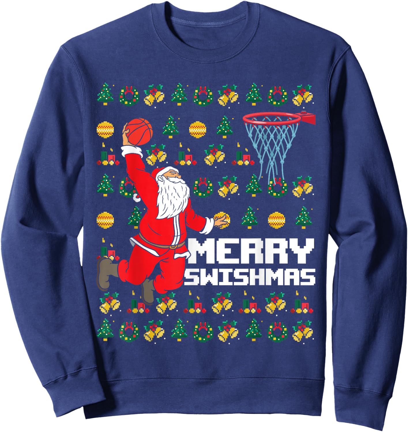 Merry Swishmas Basketball Fun Christmas Sporty Santa Xmas Sweatshirt - Sweatshirt | Navy