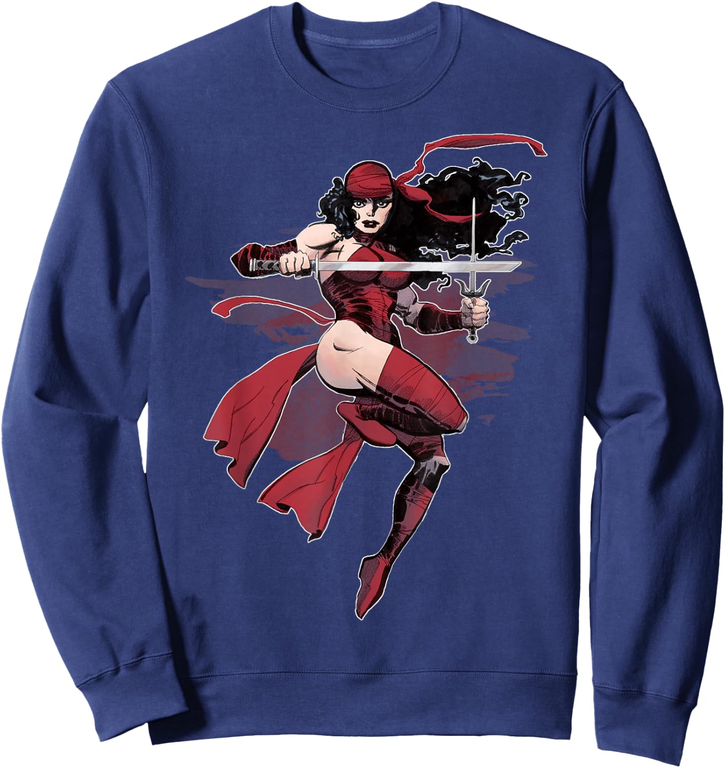 Elektra Hovering Diva and Sword Profile Graphic Sweatshirt - Sweatshirt | Navy