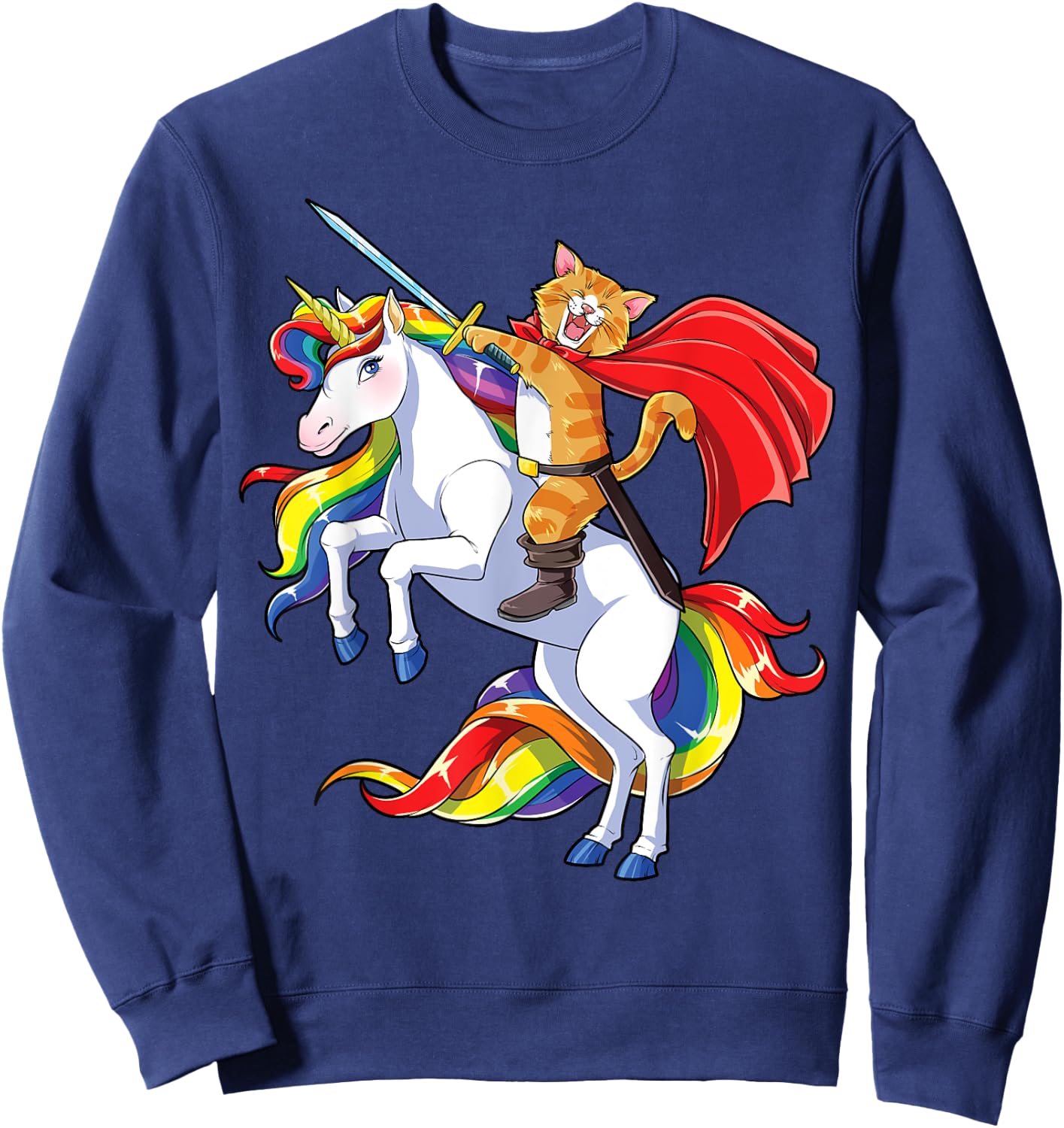 Cat Riding Unicorn Funny Caticorn Kittycorn Kitty Kitten Women Kids Sweatshirt - Sweatshirt | Navy