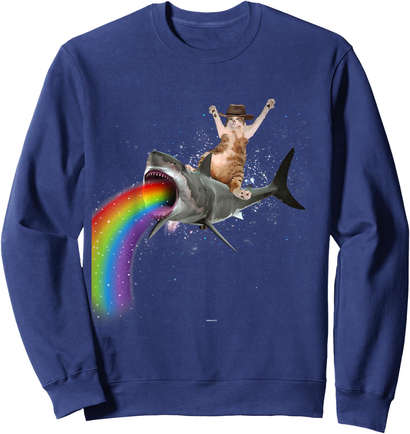 Funny Cat Rides a Rainbow Shark Shirt Sweatshirt - Sweatshirt | Navy