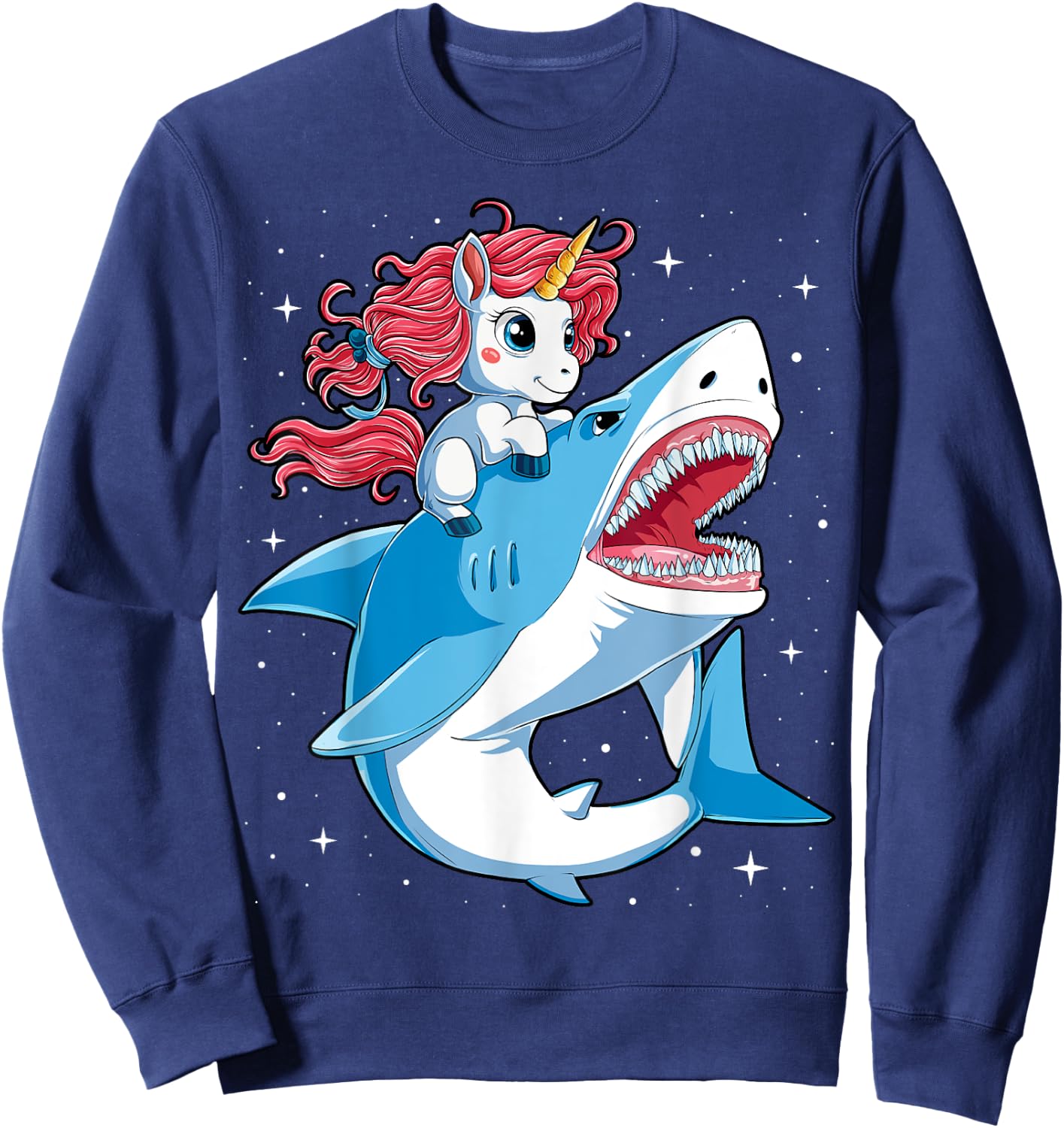 Unicorn Riding Shark T shirt Boys Kids Space Galaxy Gifts Sweatshirt - Sweatshirt | Navy
