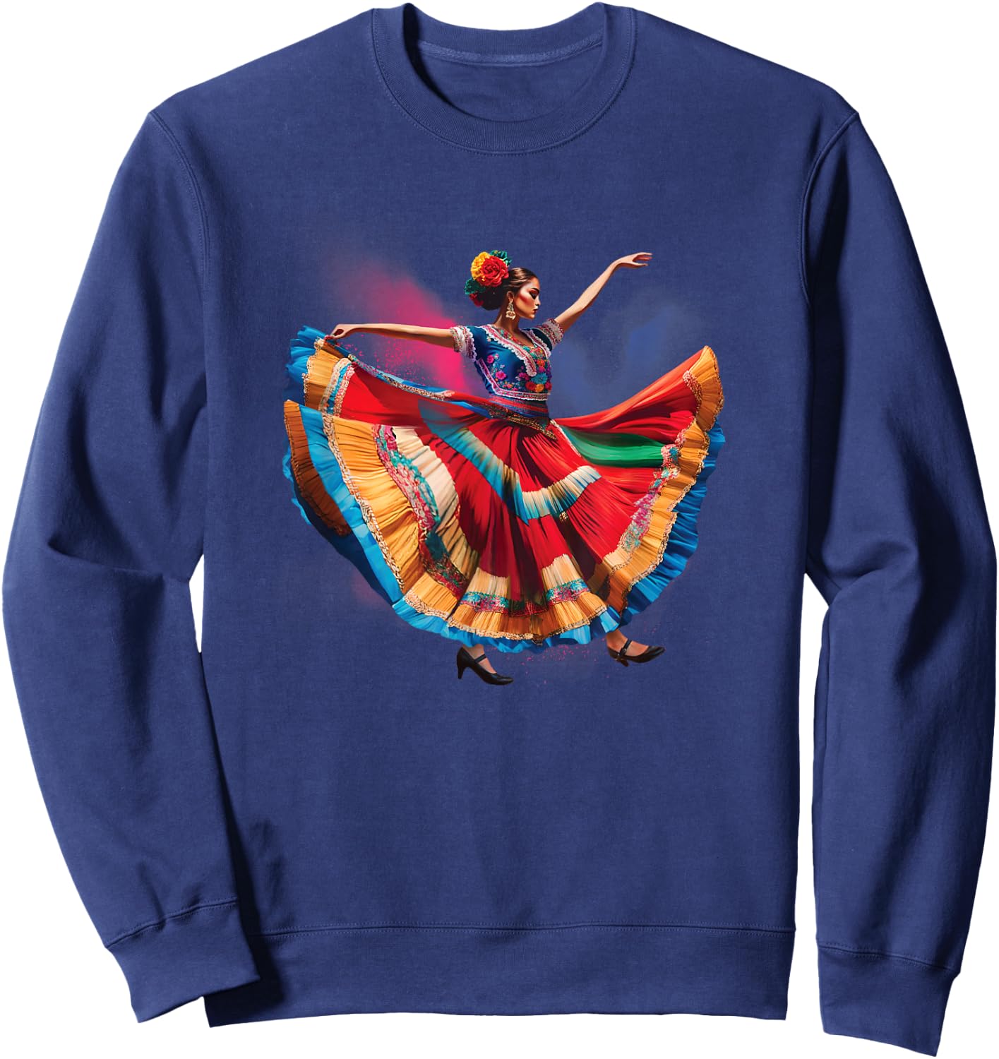 Folklorico Woman Dancing Mexican Heritage Folk Dance Sweatshirt - Sweatshirt | Navy
