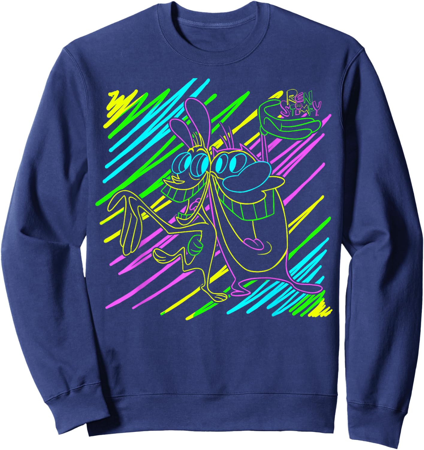 Ren and Stimpy Neon Line Art Sweatshirt - Sweatshirt | Navy