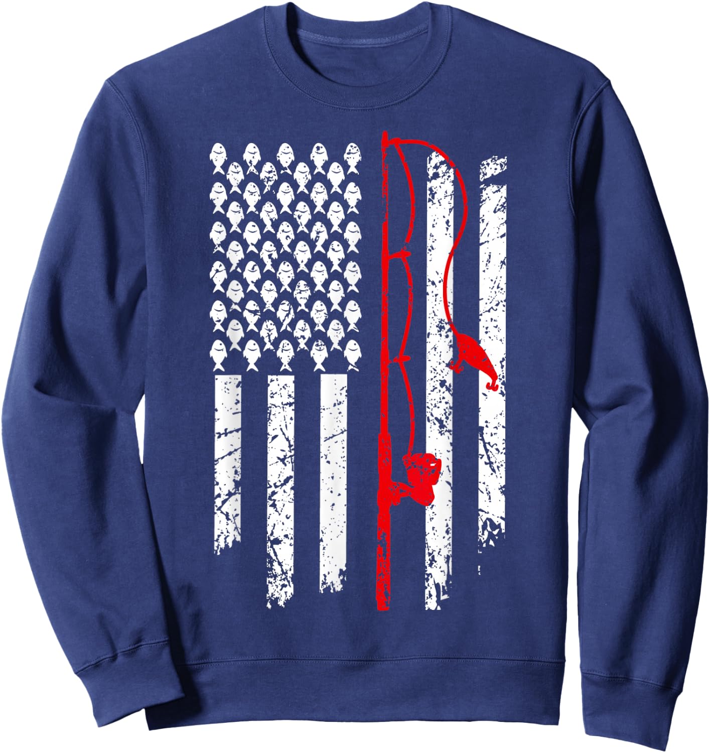 Fishing American Flag Husband Son Grandson Funny Fisherman Sweatshirt - Sweatshirt | Navy