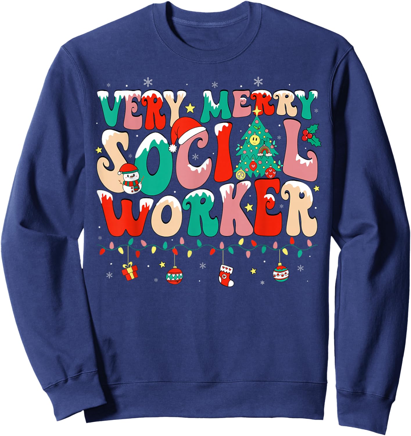 Very Merry Social Worker Xmas Cool Christmas Social Worker Sweatshirt - Sweatshirt | Navy