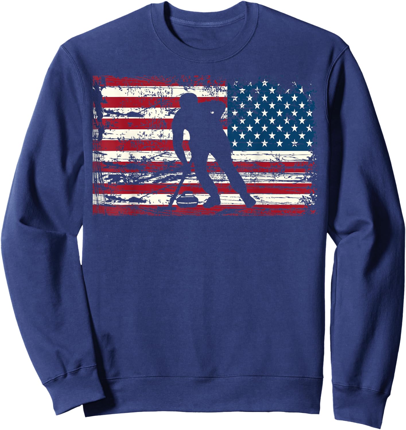 Curling American Flag USA Winter Sports Man Woman Sweatshirt - Sweatshirt | Navy