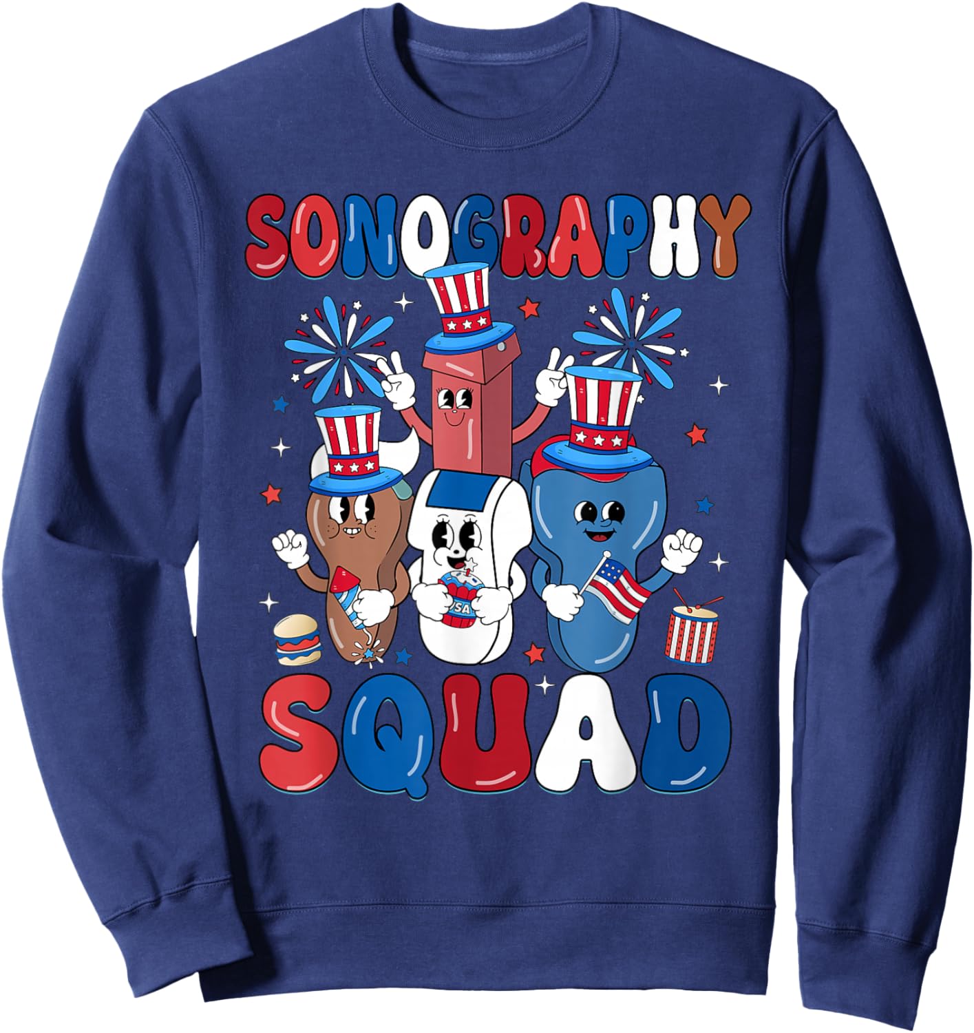 Funny Sonography Squad Independence Day Sonographer Sweatshirt - Sweatshirt | Navy