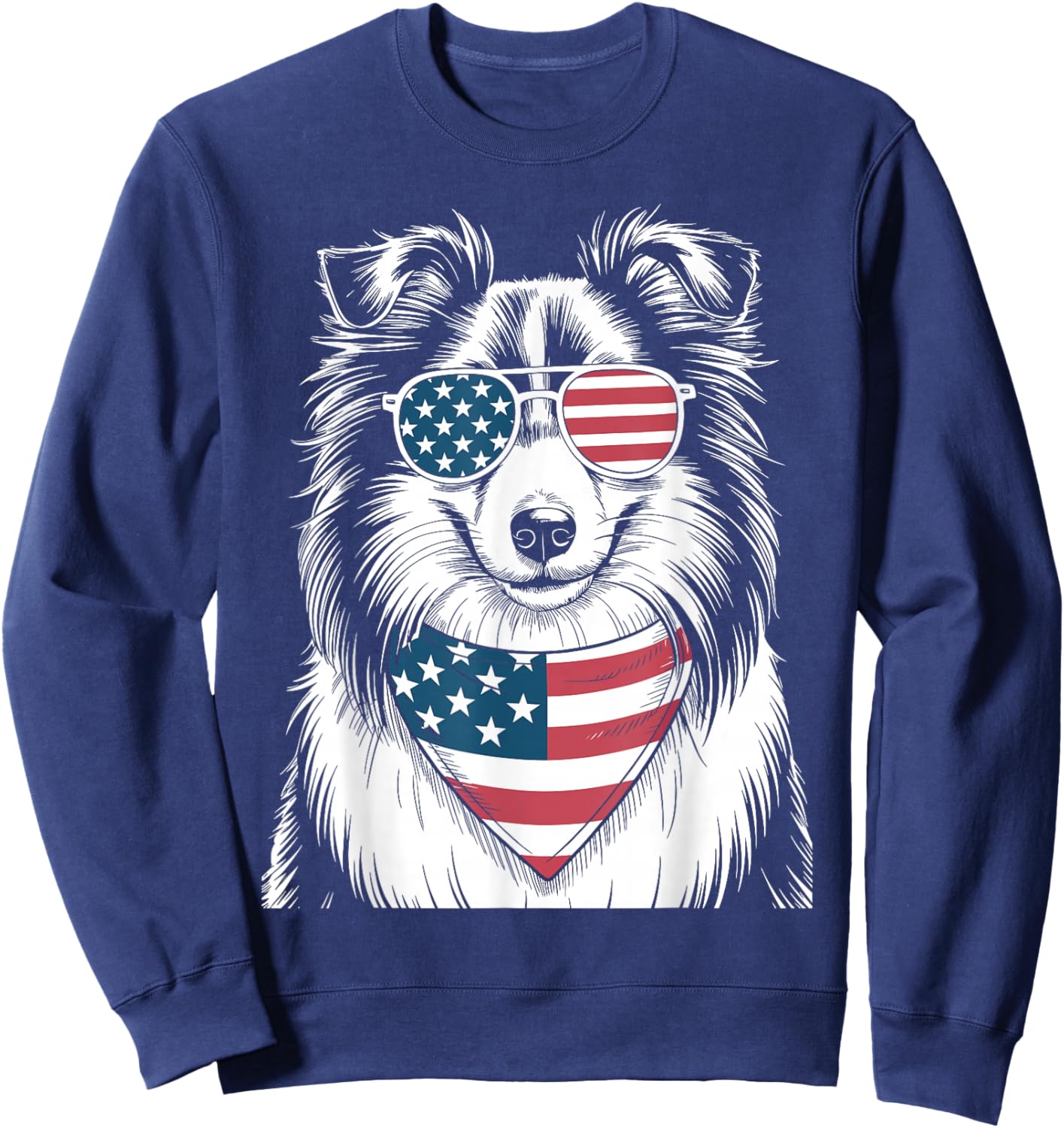 Shetland Sheepdog Dog USA Flag Patriotic 4th of July Men Women Kids Sweatshirt - Sweatshirt | Navy