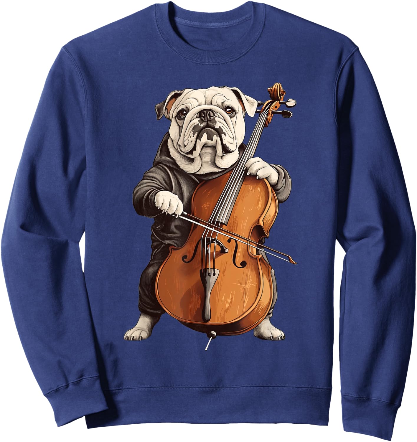 Cute English Bulldog Dog Playing Cello Musician Music Women Kids Sweatshirt - Sweatshirt | Navy