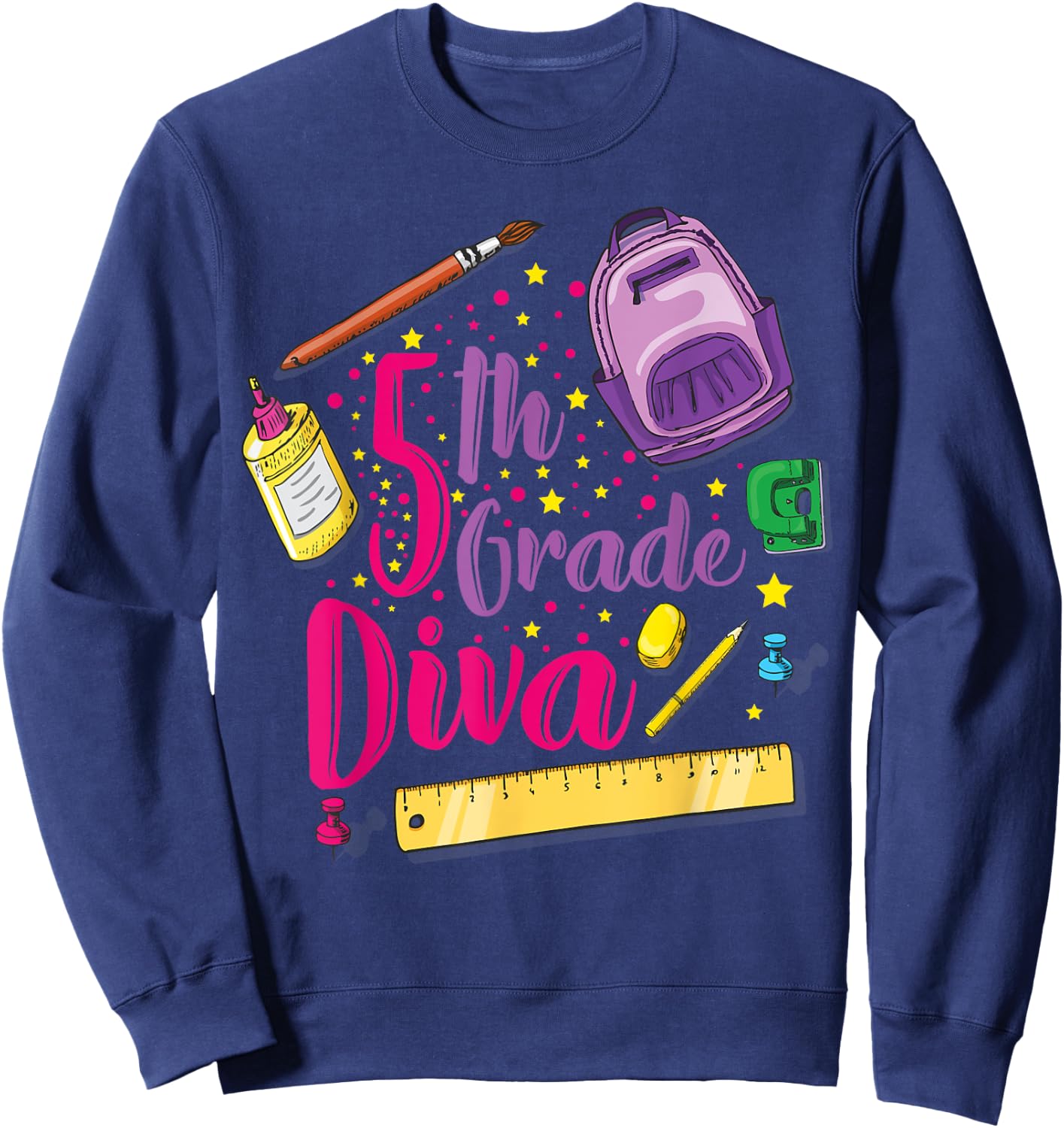 5th Grade Diva Shirt First Day of School Girl Clothes Gift Sweatshirt - Sweatshirt | Navy