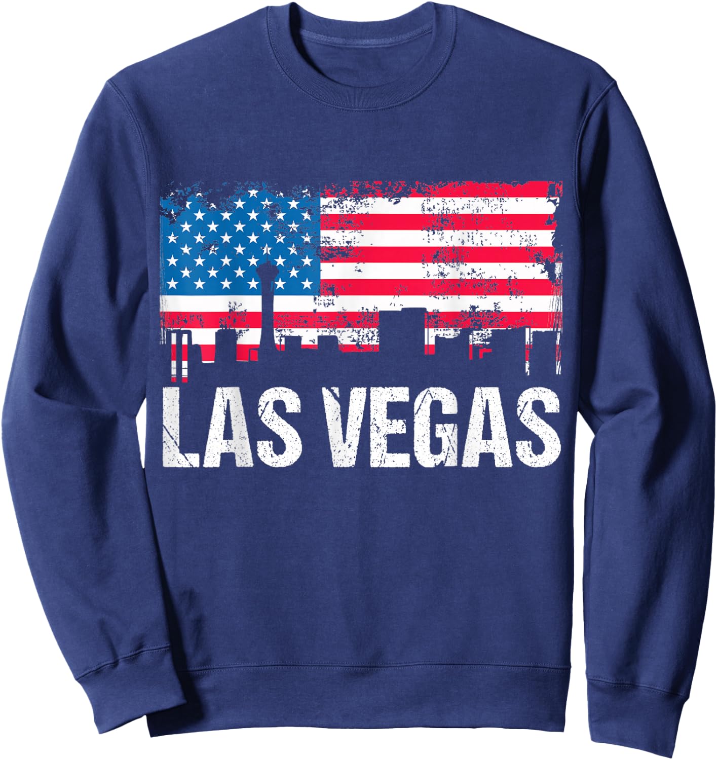 Vintage US Flag American City Skyline Las Vegas Nevada USA Sweatshirt - Sweatshirt | Navy