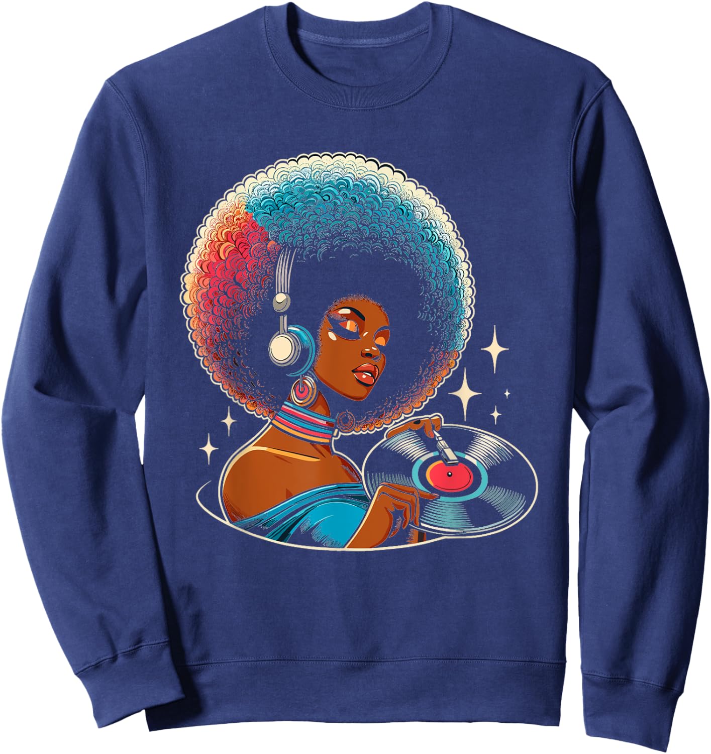 Funk Afro Disco Soul African Girl American Vinyl Sweatshirt - Sweatshirt | Navy