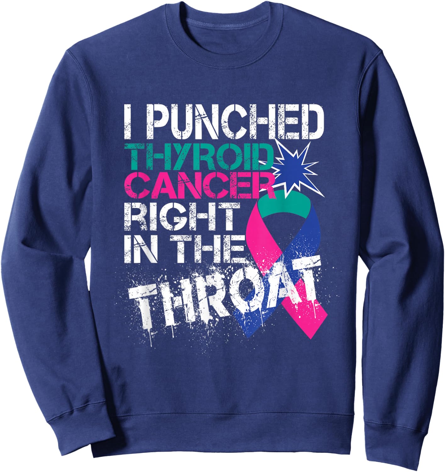 Thyroid Cancer Survivor Awareness Punched In The Throat Gift Sweatshirt - Sweatshirt | Navy