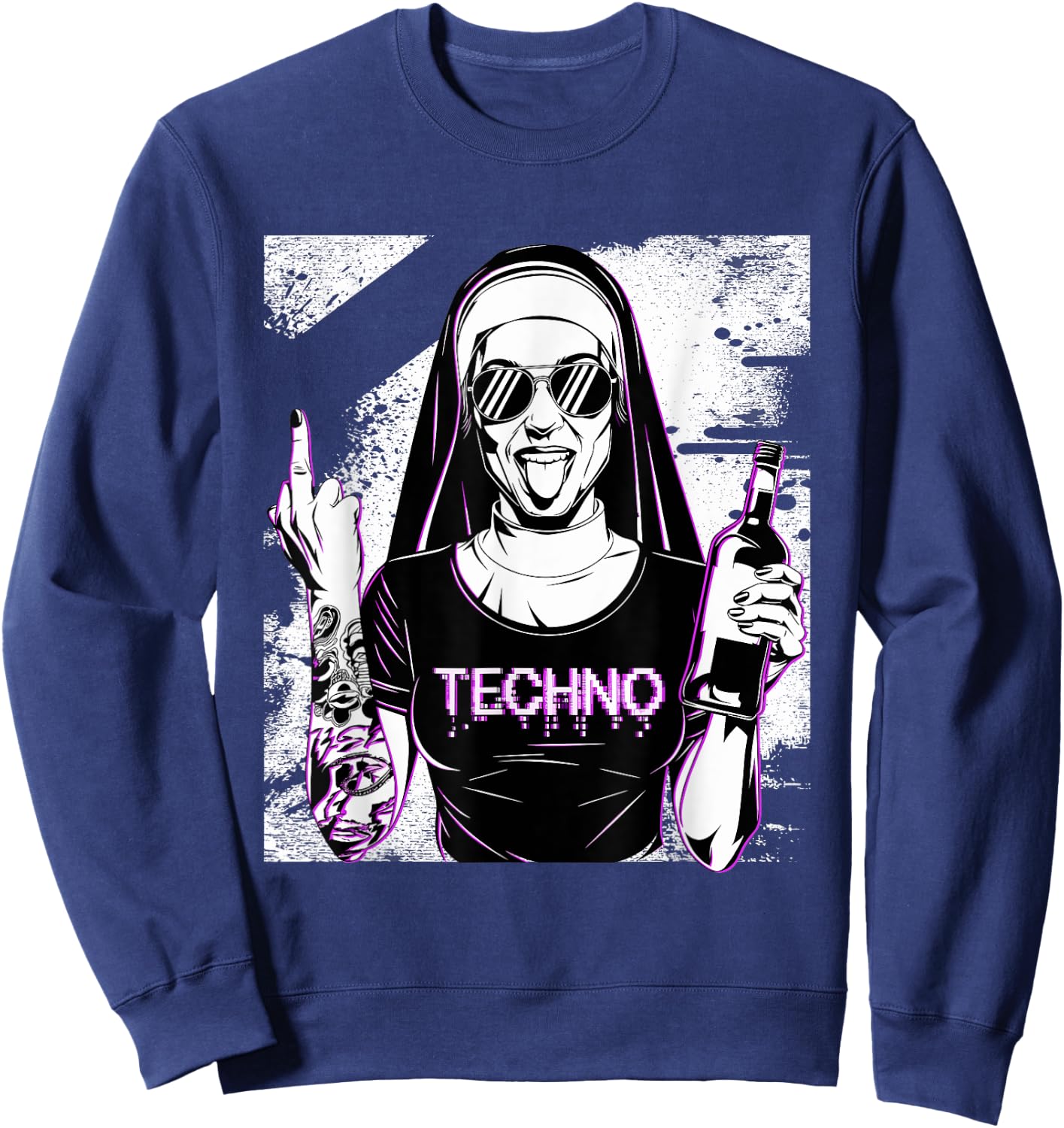 Rebellious Nun Techno Party Hardstyle Sweatshirt - Sweatshirt | Navy