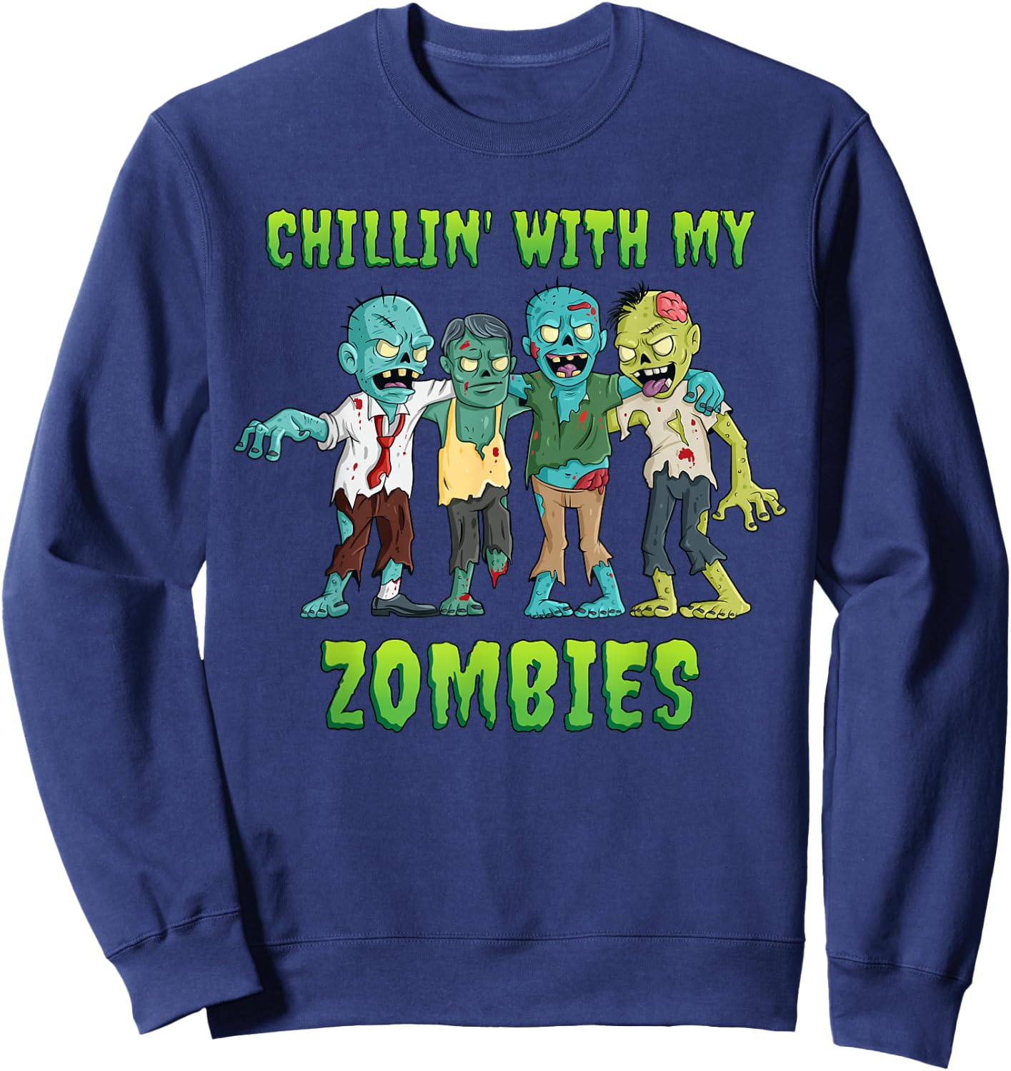 Chillin With My Zombies Halloween Boys Kids Funny Sweatshirt - Sweatshirt | Navy