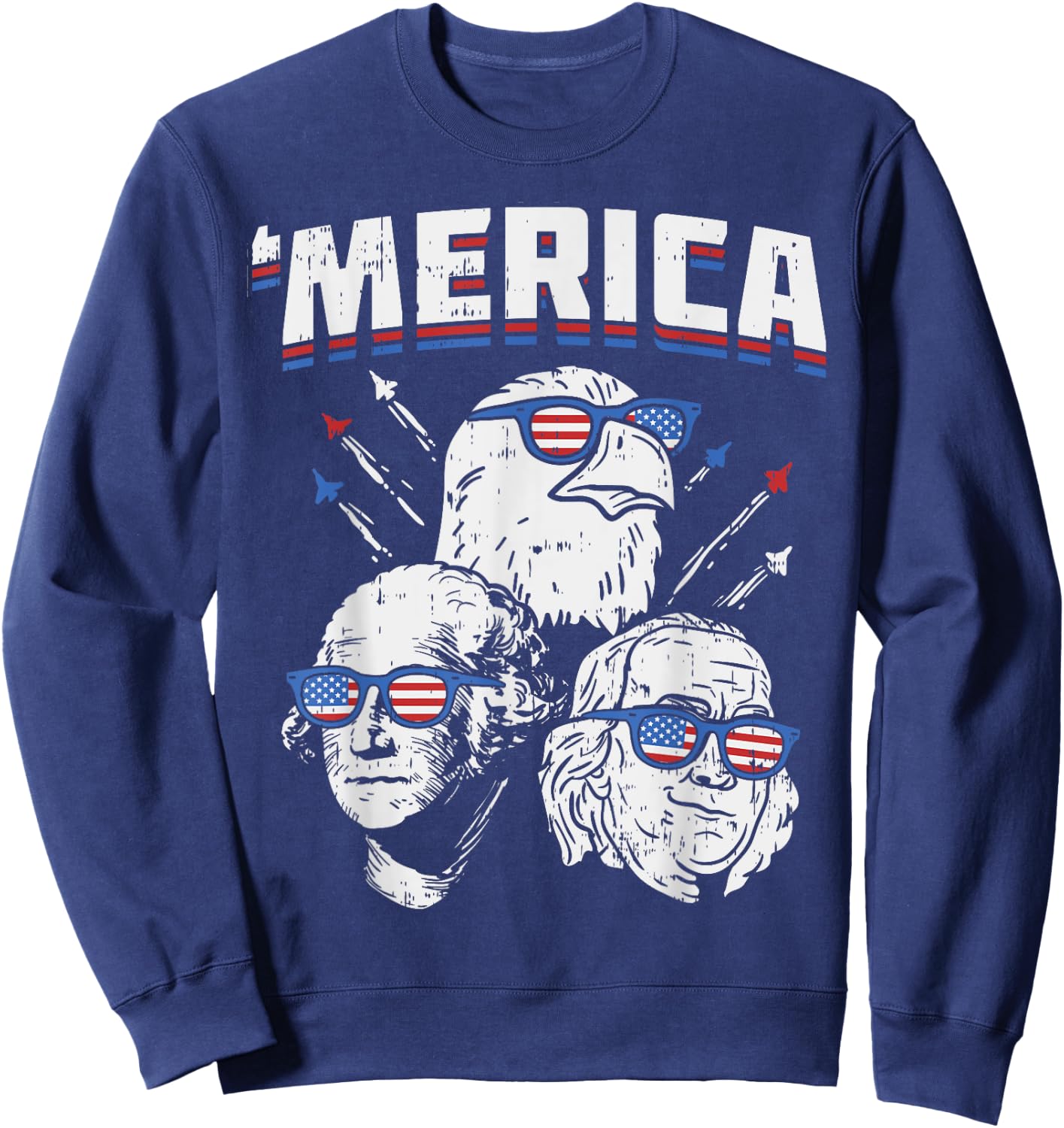 Merica Washington Franklin Eagle 4th Of July USA Patriot Kids Men Sweatshirt - Sweatshirt | Navy