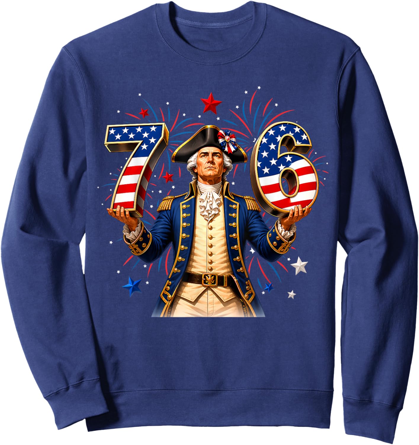 Funny 67 76 George Washington Six Seven Patriotic 4th July Sweatshirt - Sweatshirt | Navy