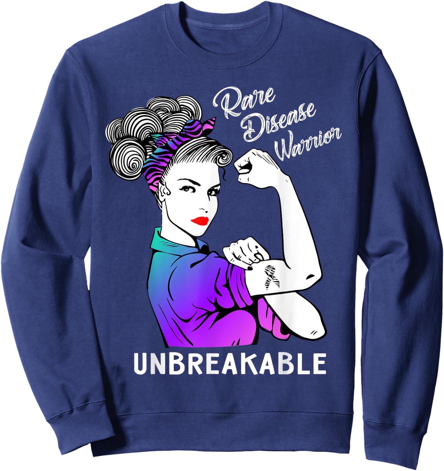 Rare Disease Warrior Unbreakable Awareness Gift Sweatshirt - Sweatshirt | Navy
