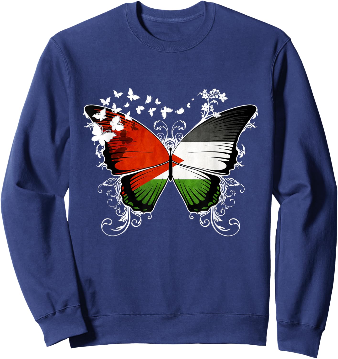 Palestine Flag Shirt Butterfly Graphic T Shirt Sweatshirt - Sweatshirt | Navy