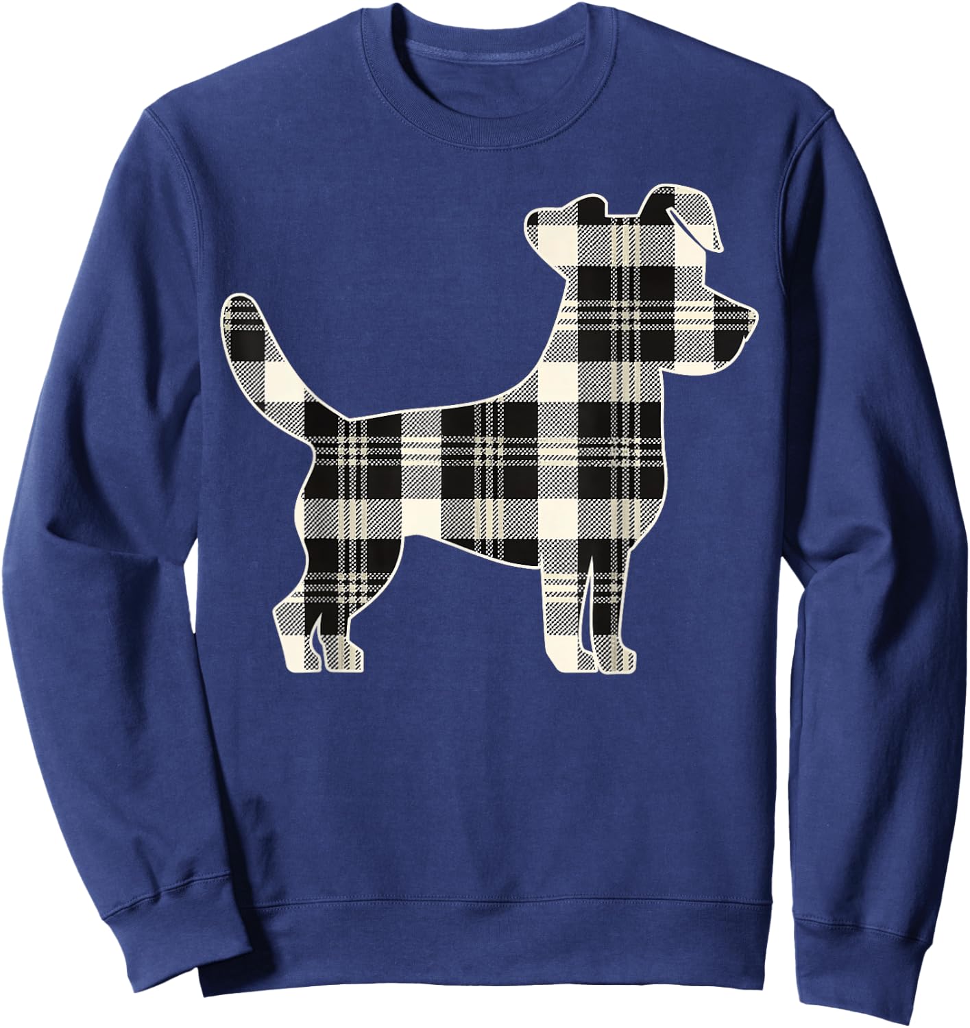 Jack Russell Terrier Vintage White & Black Christmas Buffalo Sweatshirt - Sweatshirt | Navy