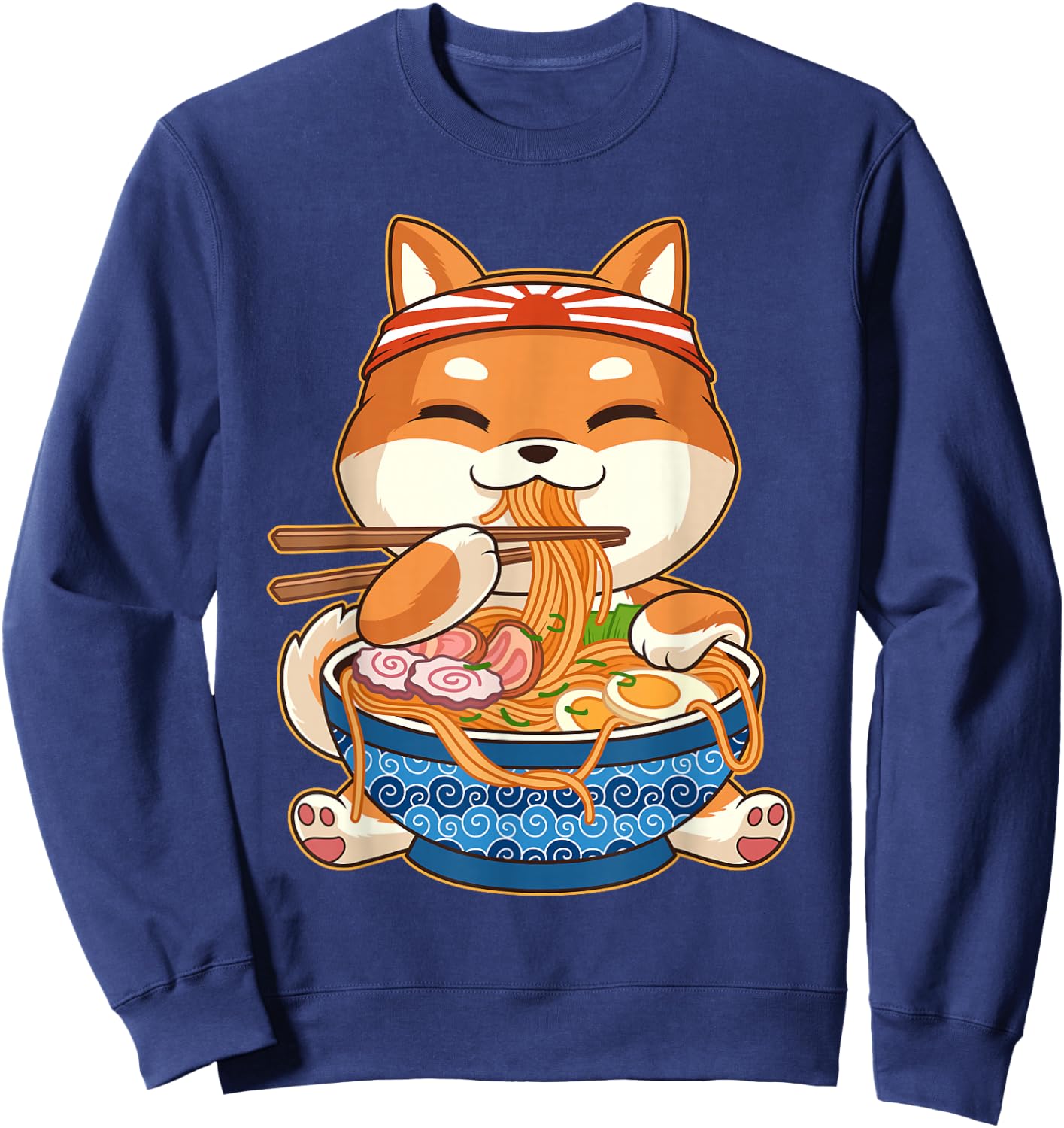 Kawaii Cute Anime Shiba Inu Dog Otaku Japanese Ramen Sweatshirt - Sweatshirt | Navy