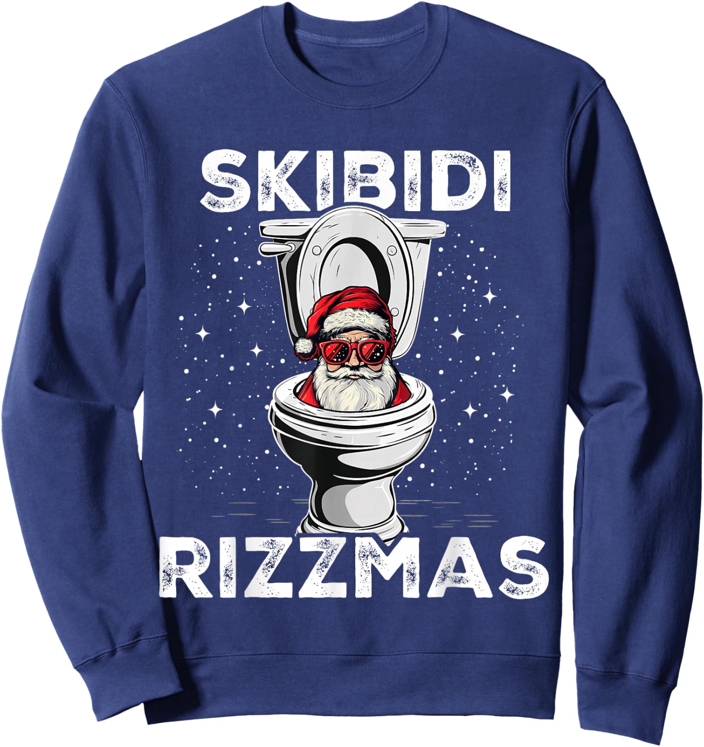Skibidi Rizzmas Funny Toilet Santa White Elephant Christmas Sweatshirt - Sweatshirt | Navy