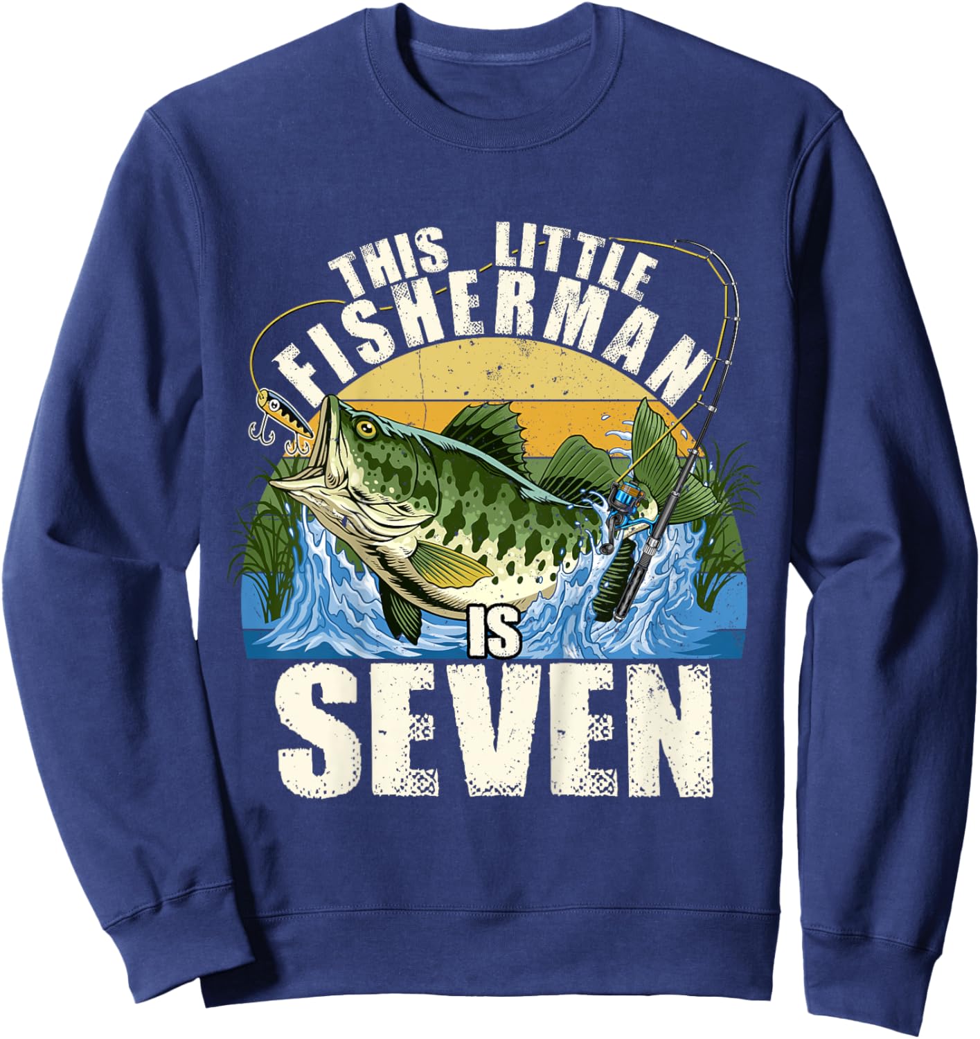 7 Years Old Fishing Birthday Party Theme Fisherman Boy Sweatshirt - Sweatshirt | Navy
