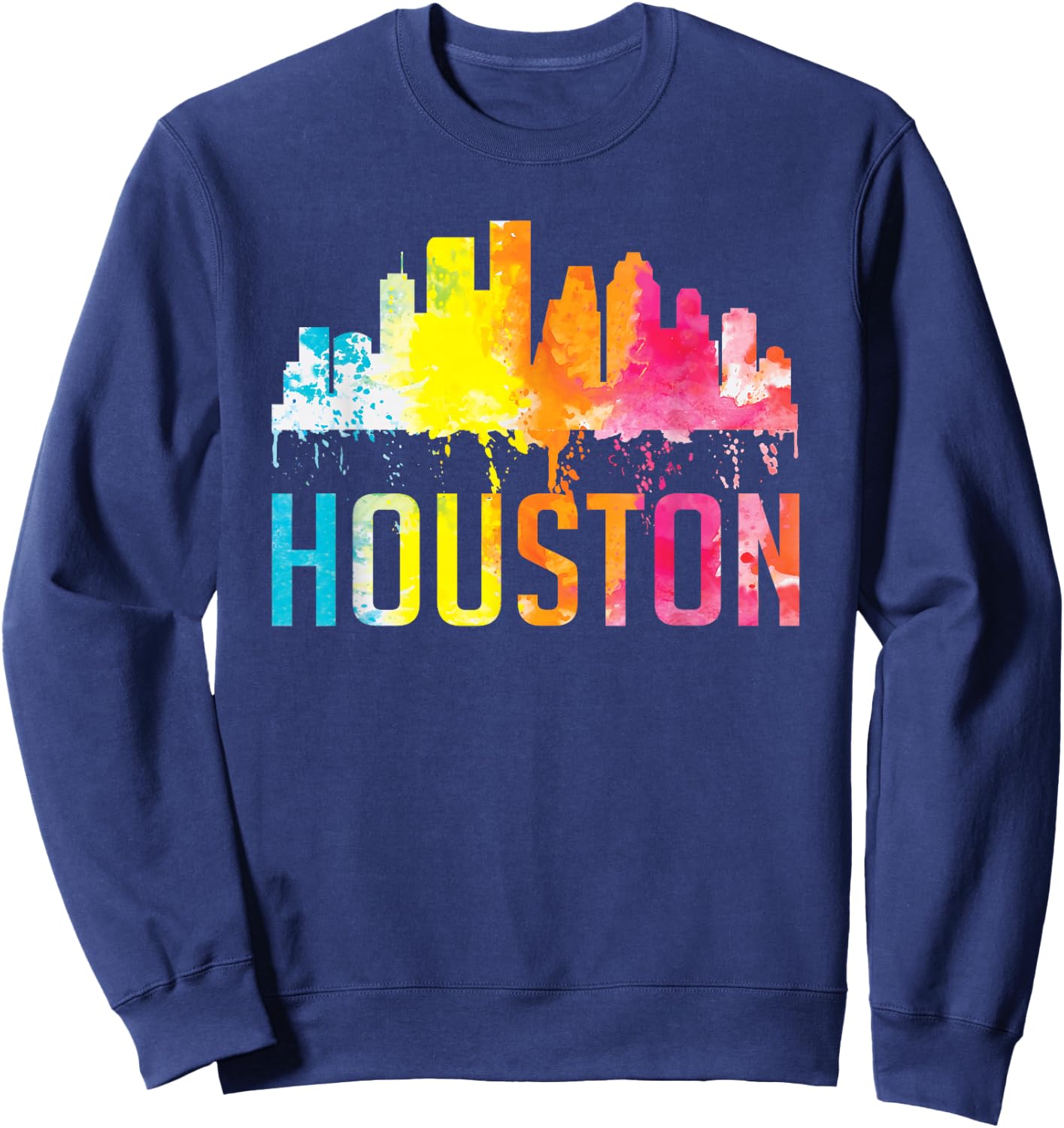 Houston Texas Watercolor Skyline Home State Souvenir Gift Sweatshirt - Sweatshirt | Navy