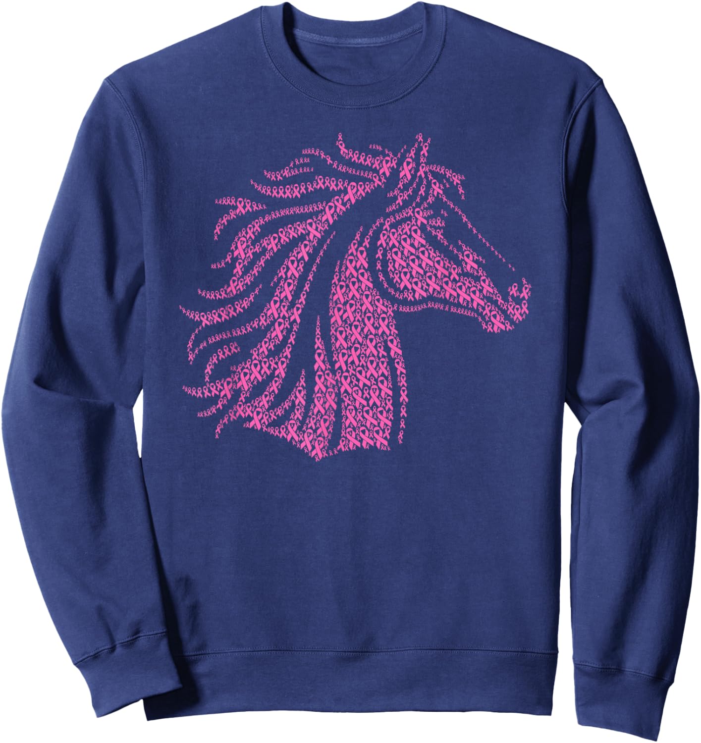 Breast Cancer Awareness Pink Ribbon & Survivor - Horse Sweatshirt - Sweatshirt | Navy